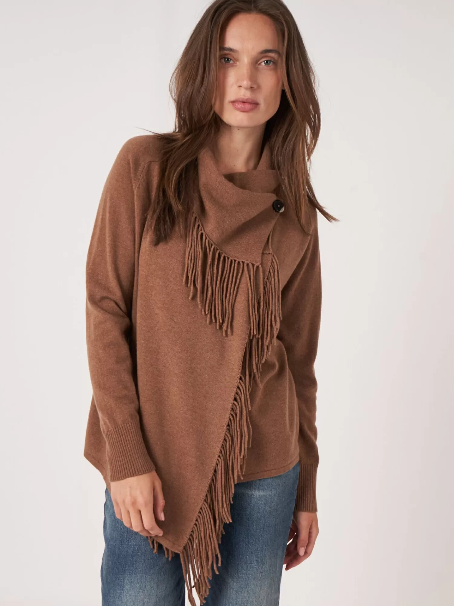 REPEAT cashmere Vesten*Asymmetrisch vest met franje van cashmere-mix Hazel