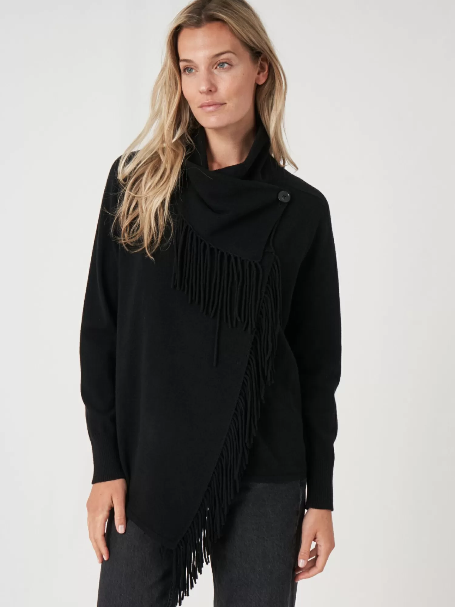 REPEAT cashmere Vesten*Asymmetrisch vest met franje van cashmere-mix Black