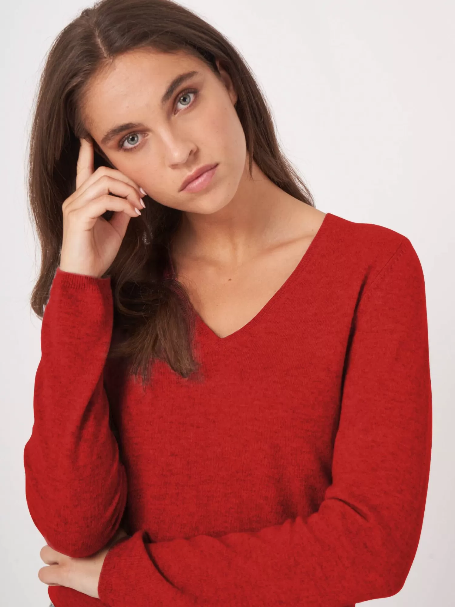 REPEAT cashmere Truien | Organic Cashmere*Basic V-hals trui van cashmere wolmix Spice