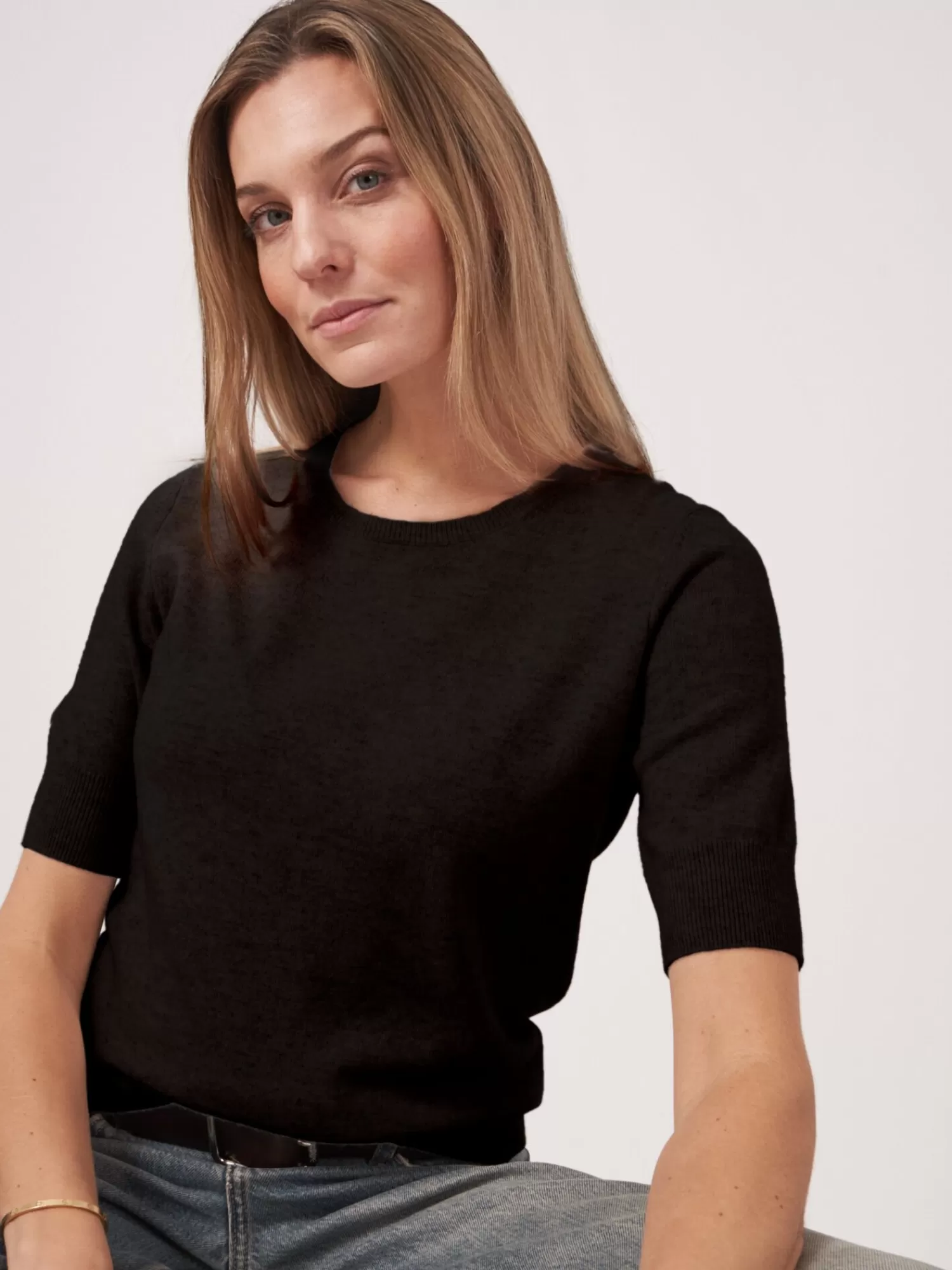 REPEAT cashmere Truien | Truien*Basic biologisch cashmere trui korte mouw Black