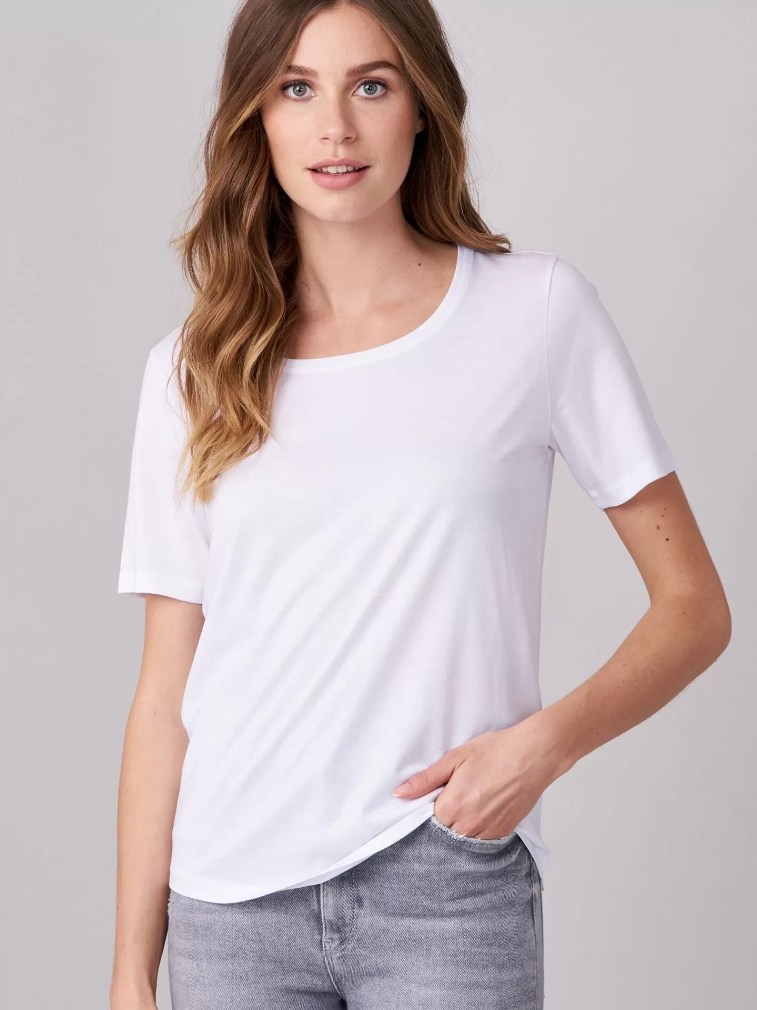 REPEAT cashmere Tops*Basic dames T-shirt White