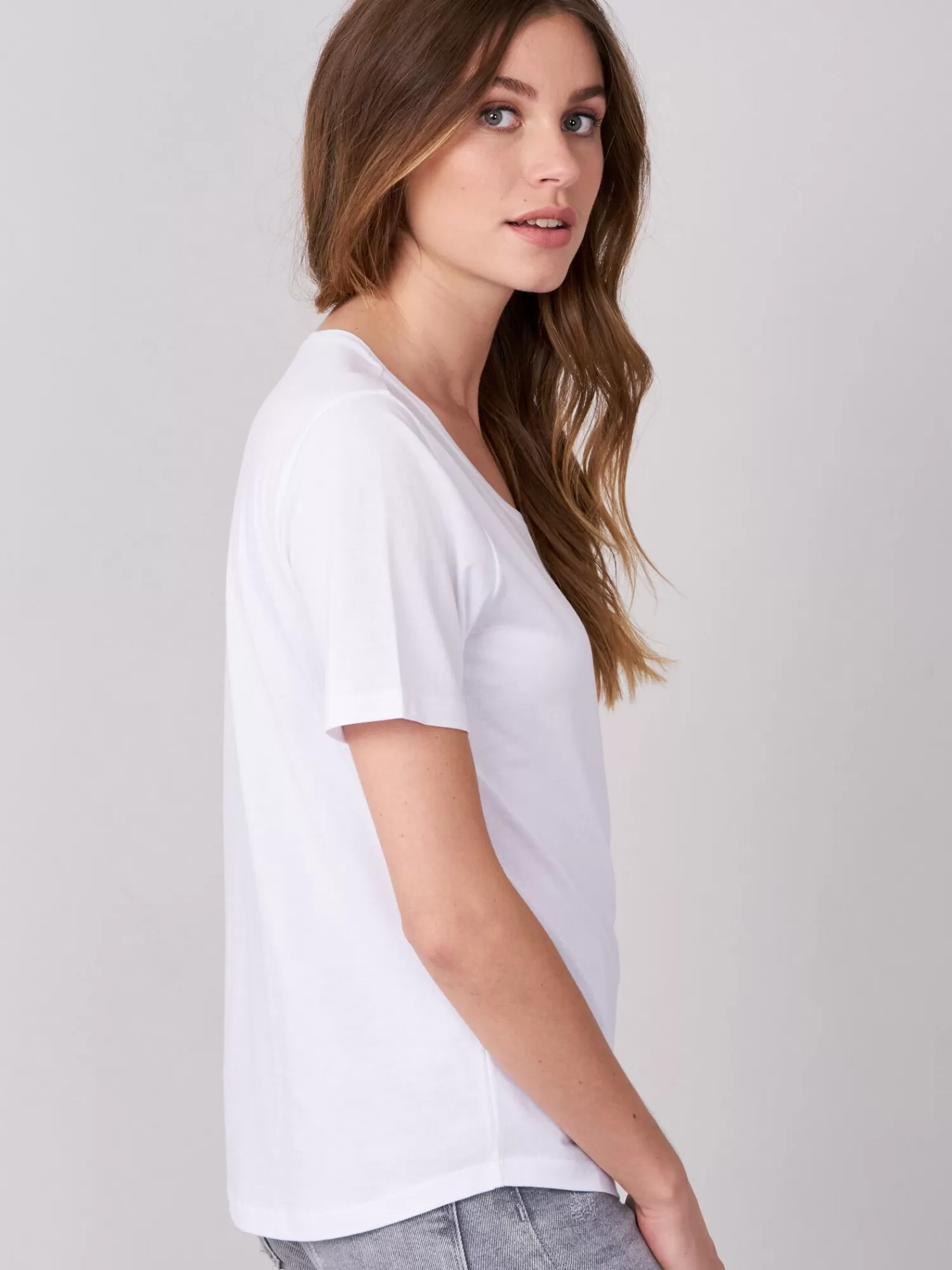 REPEAT cashmere Tops*Basic dames T-shirt White