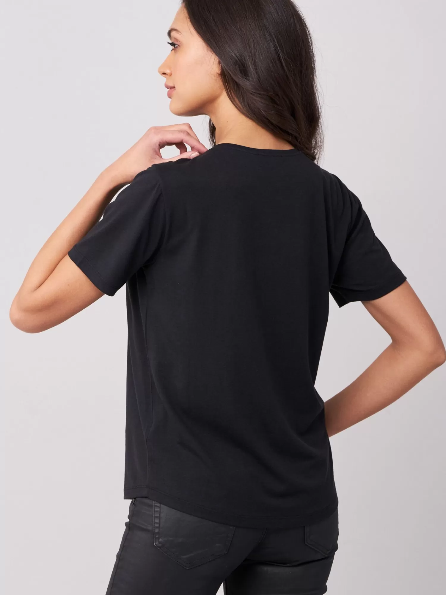 REPEAT cashmere Tops*Basic dames T-shirt Black