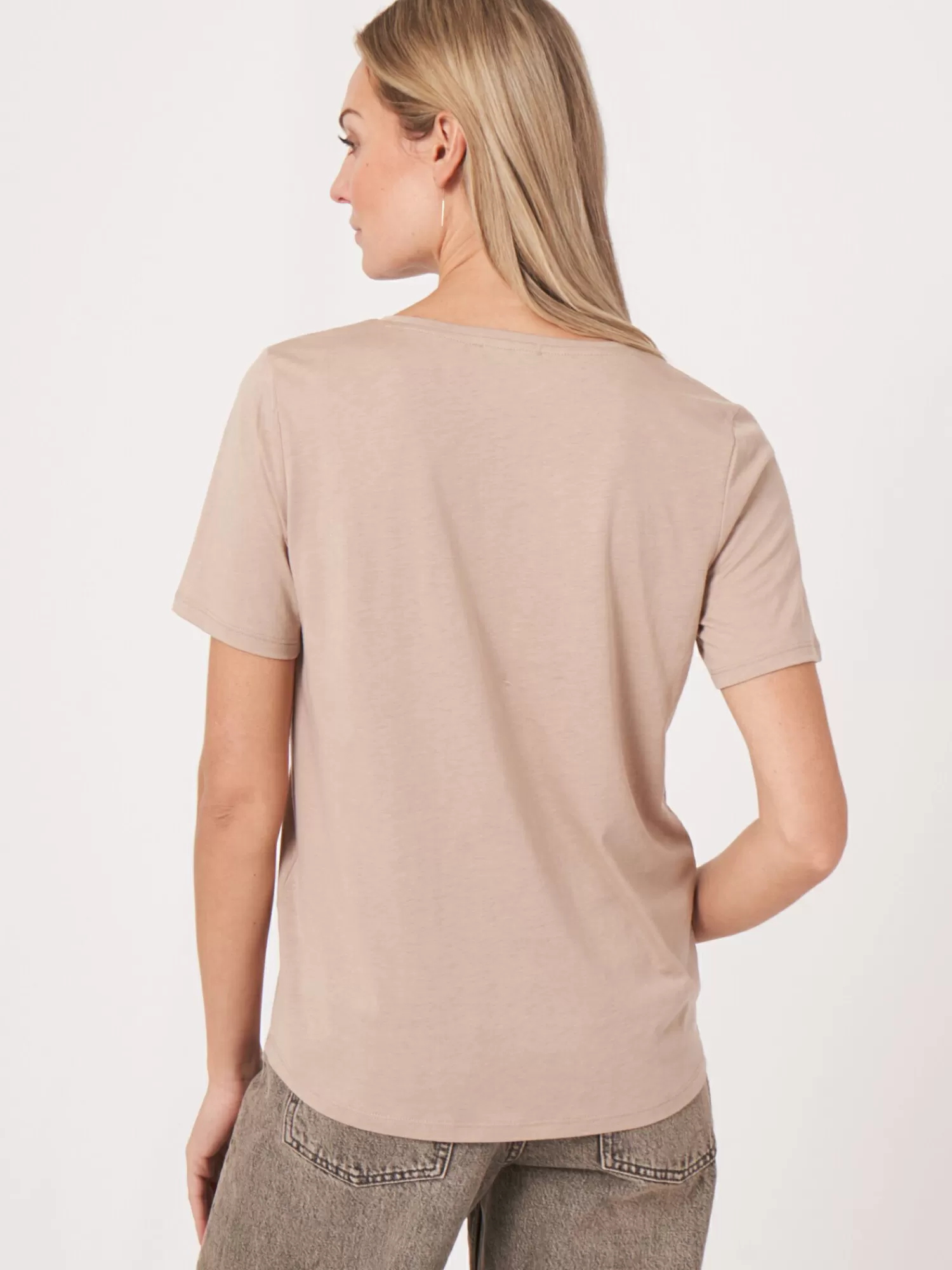 REPEAT cashmere Tops*Basic dames T-shirt Pebble