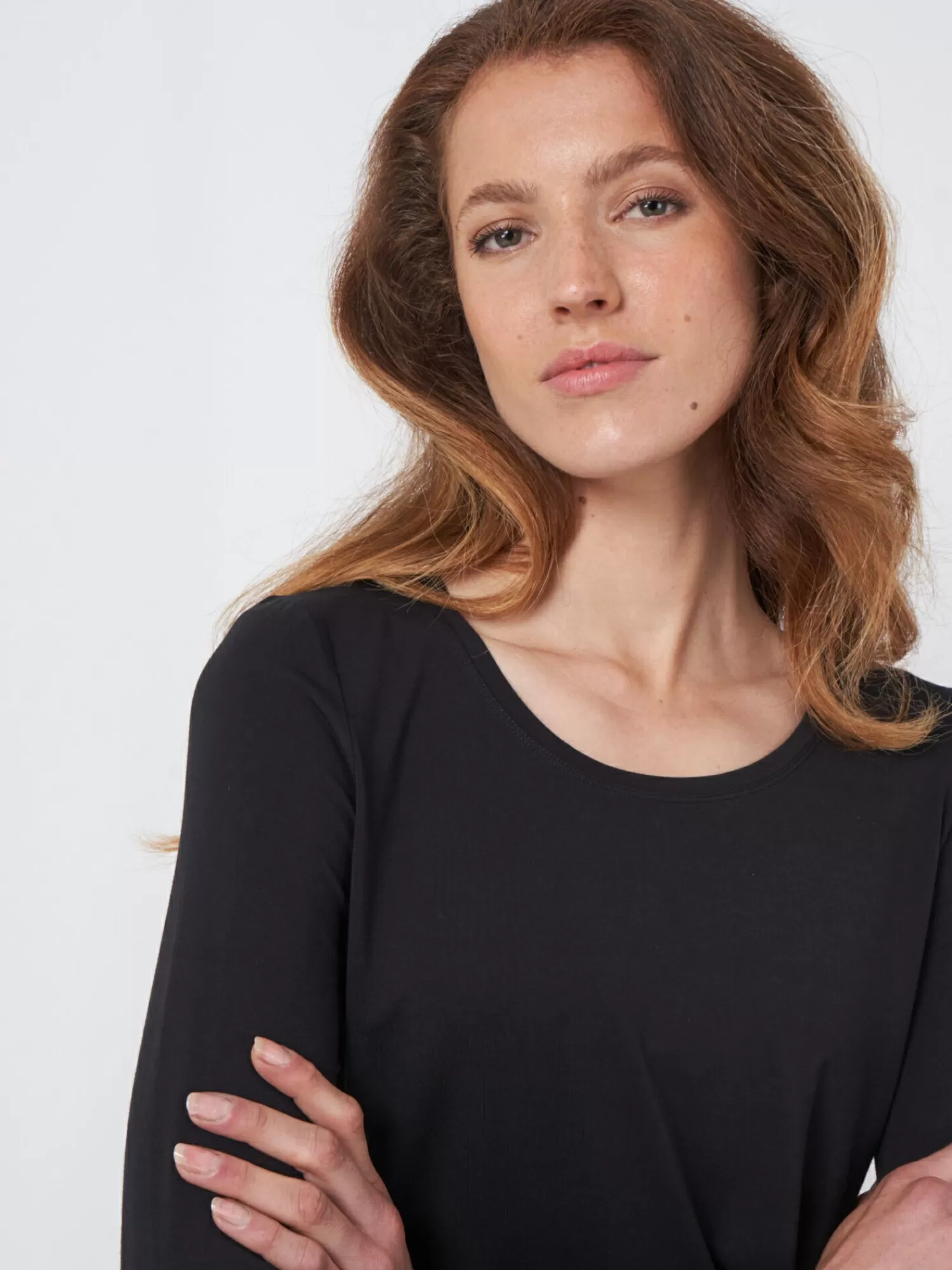 REPEAT cashmere Tops | Tops*Basic dames T-shirt met lange mouw Black