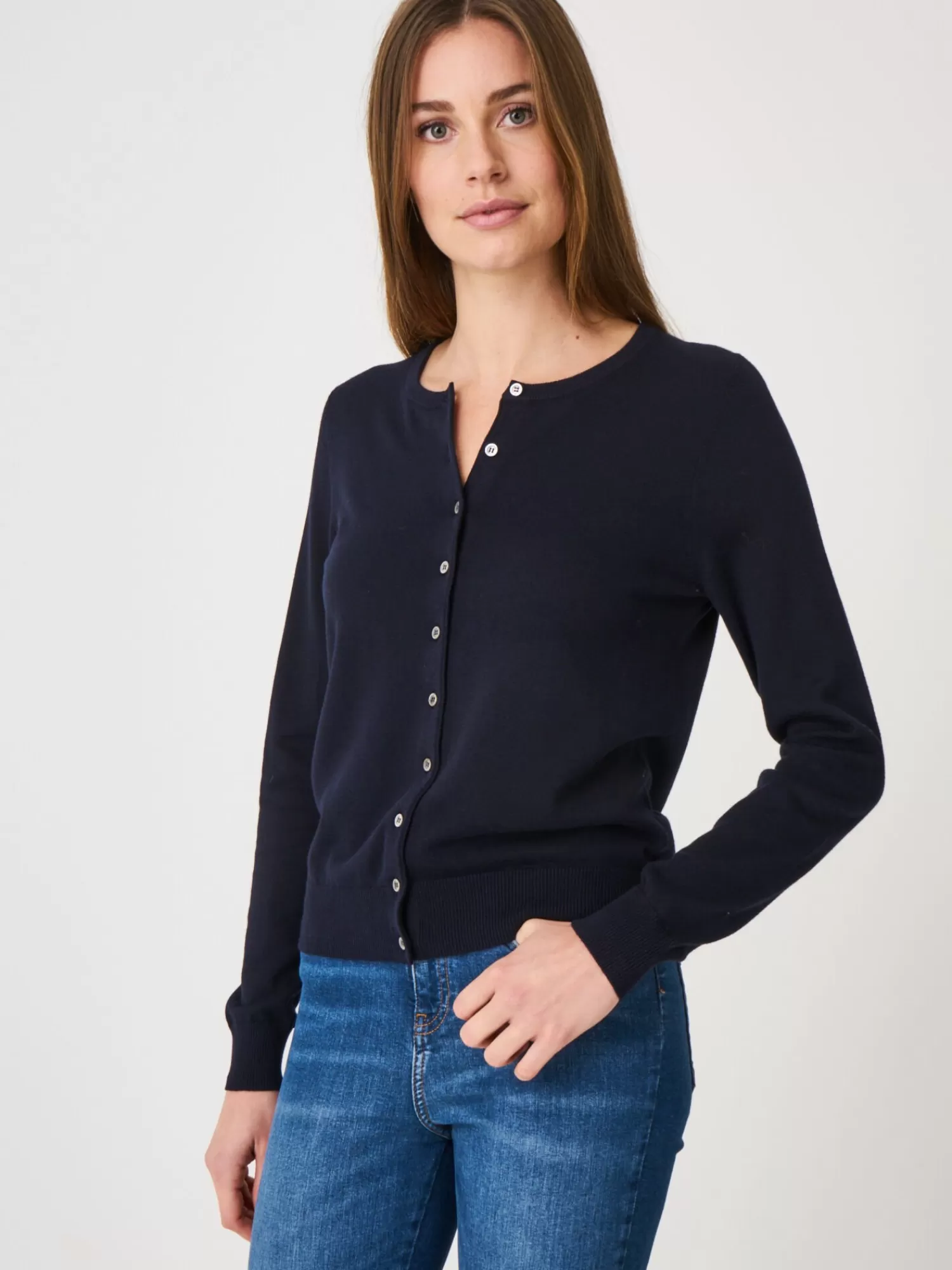 REPEAT cashmere Vesten | Organic Cashmere*Basic fijn gebreid cardigan in katoenmix Navy