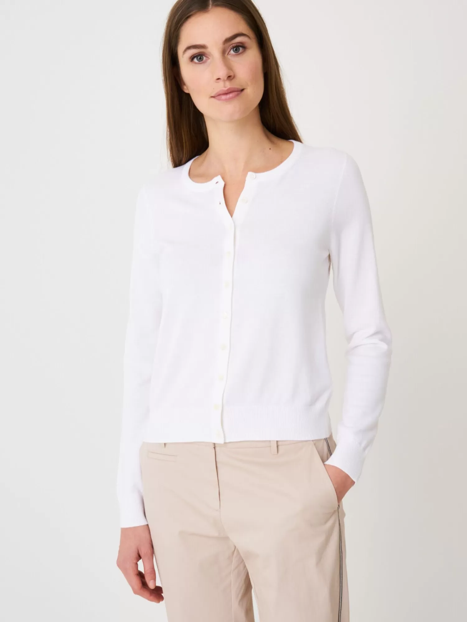 REPEAT cashmere Vesten | Vesten*Basic fijn gebreid cardigan in katoenmix White