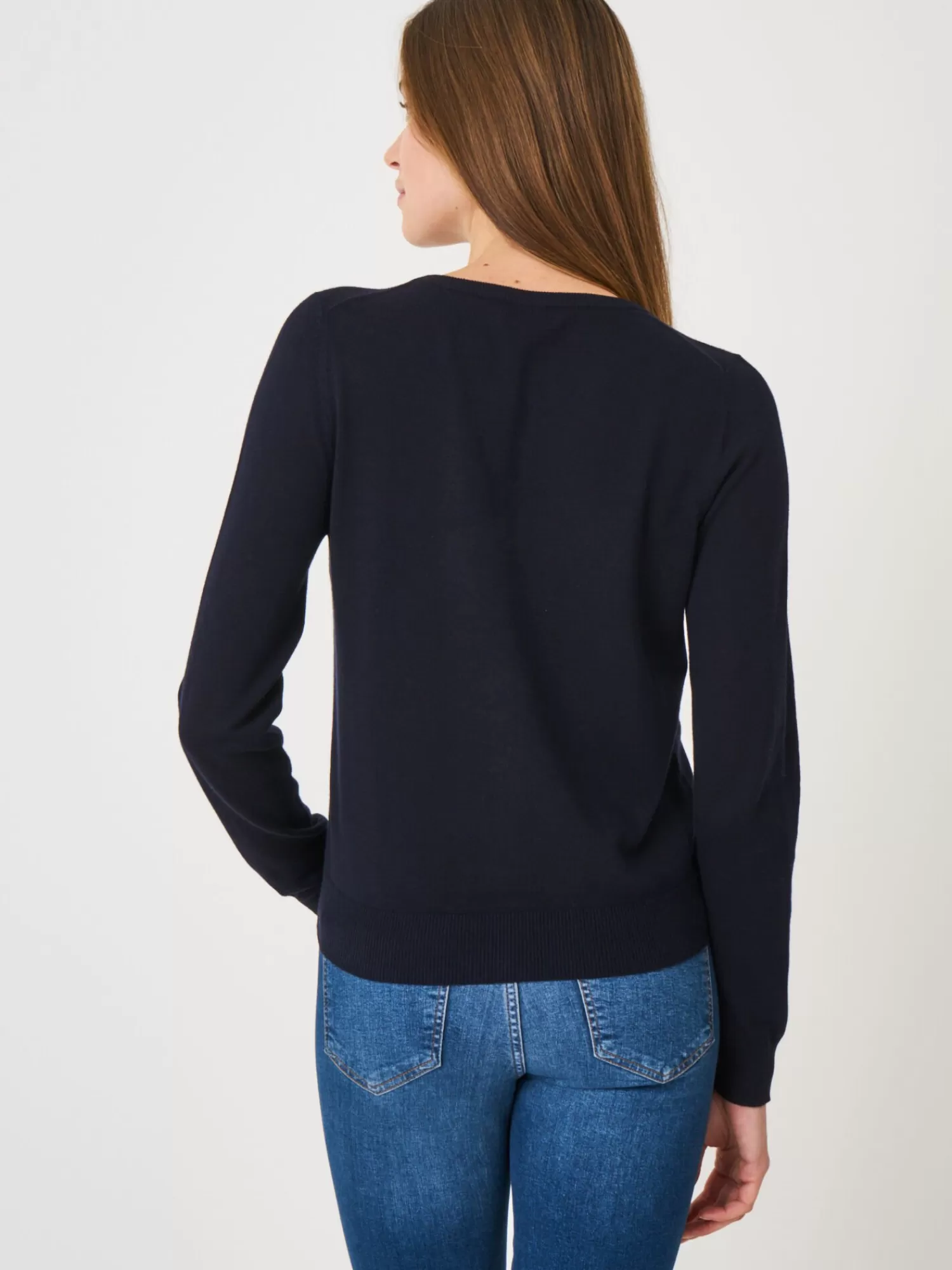 REPEAT cashmere Vesten | Organic Cashmere*Basic fijn gebreid cardigan in katoenmix Navy