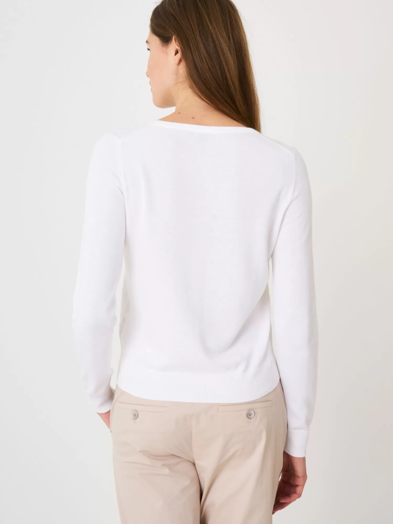 REPEAT cashmere Vesten | Vesten*Basic fijn gebreid cardigan in katoenmix White