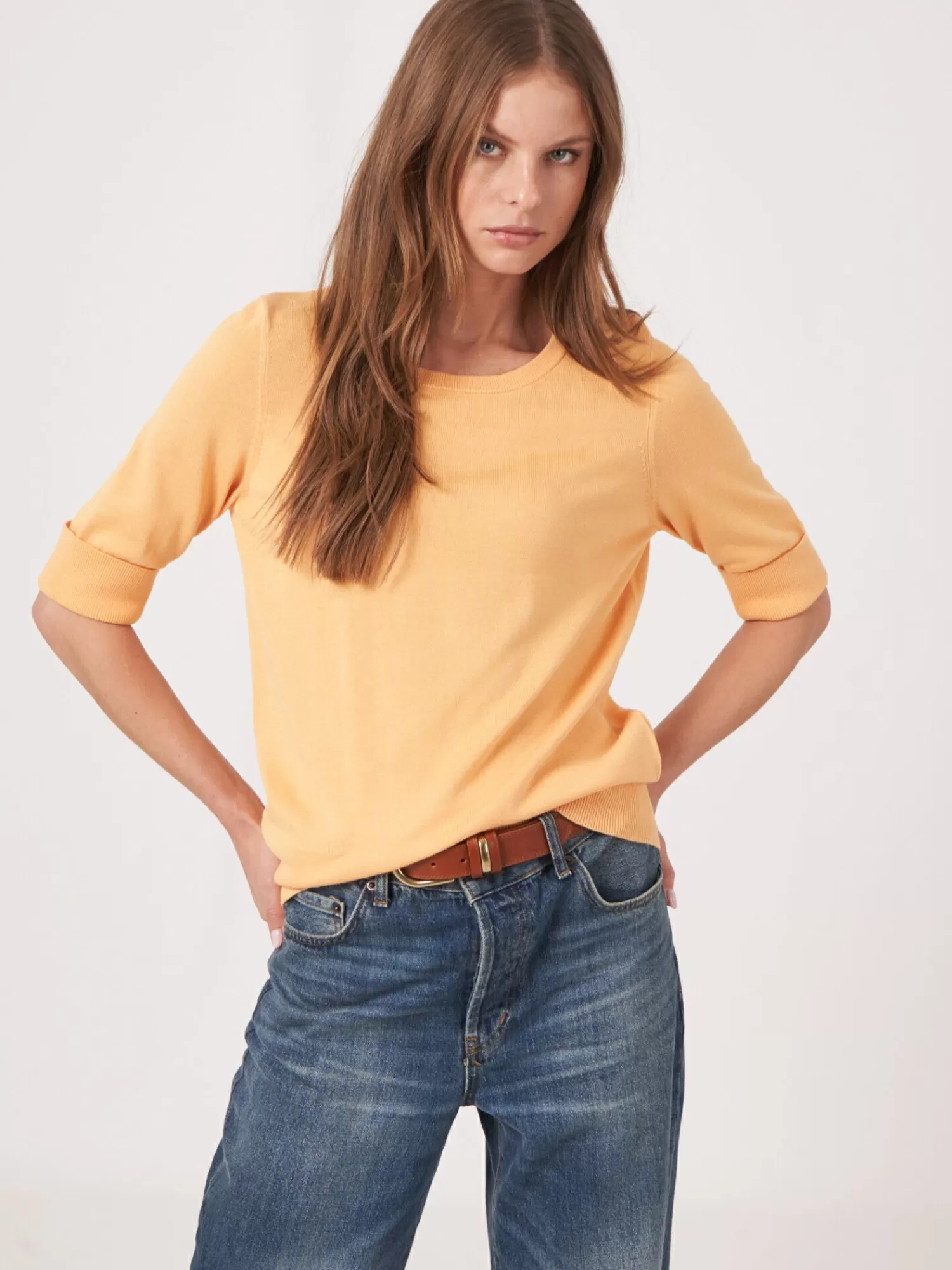 REPEAT cashmere Truien*Basic fijngebreide trui met korte mouwen Mango