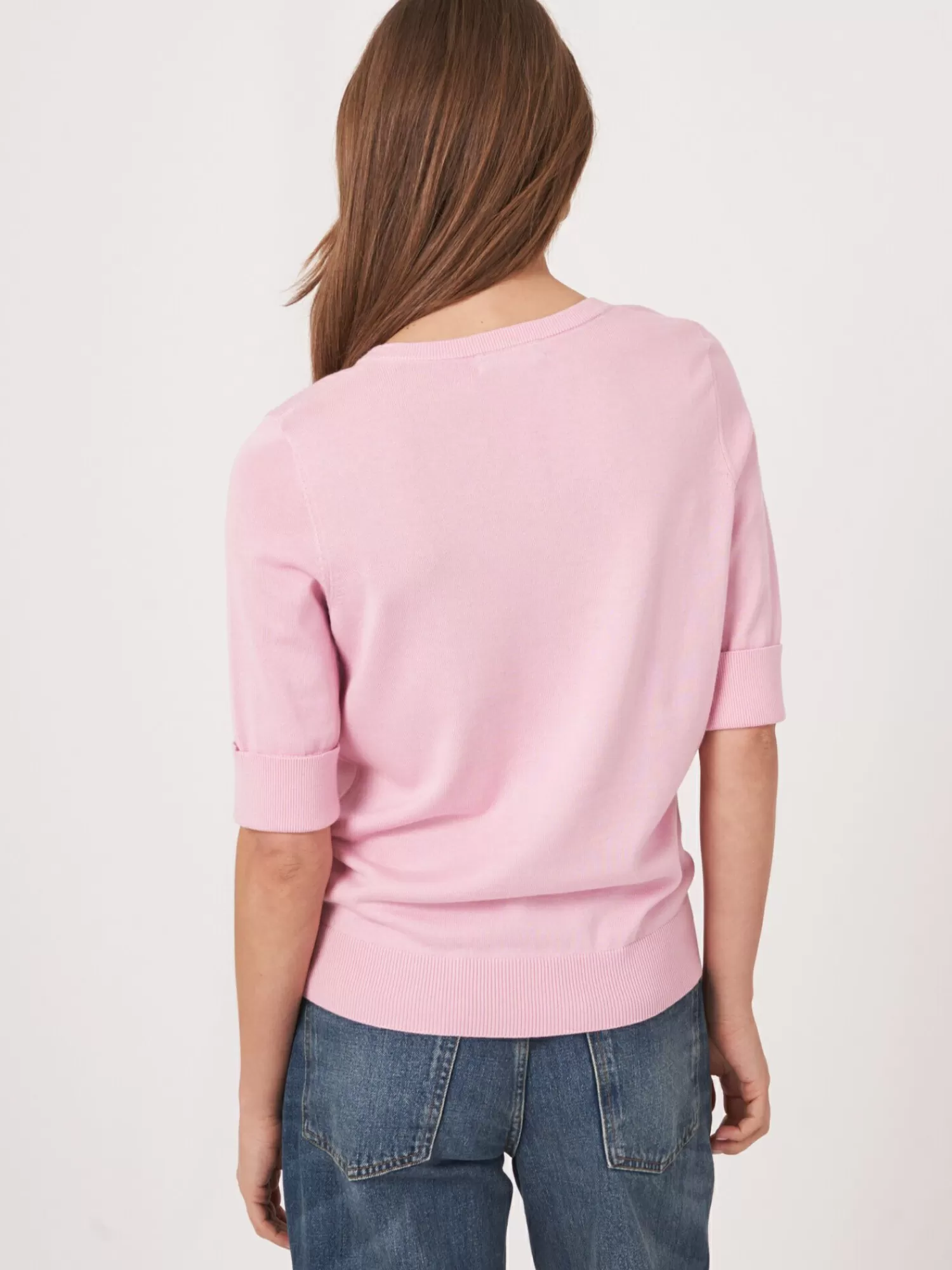 REPEAT cashmere Truien*Basic fijngebreide trui met korte mouwen Pink