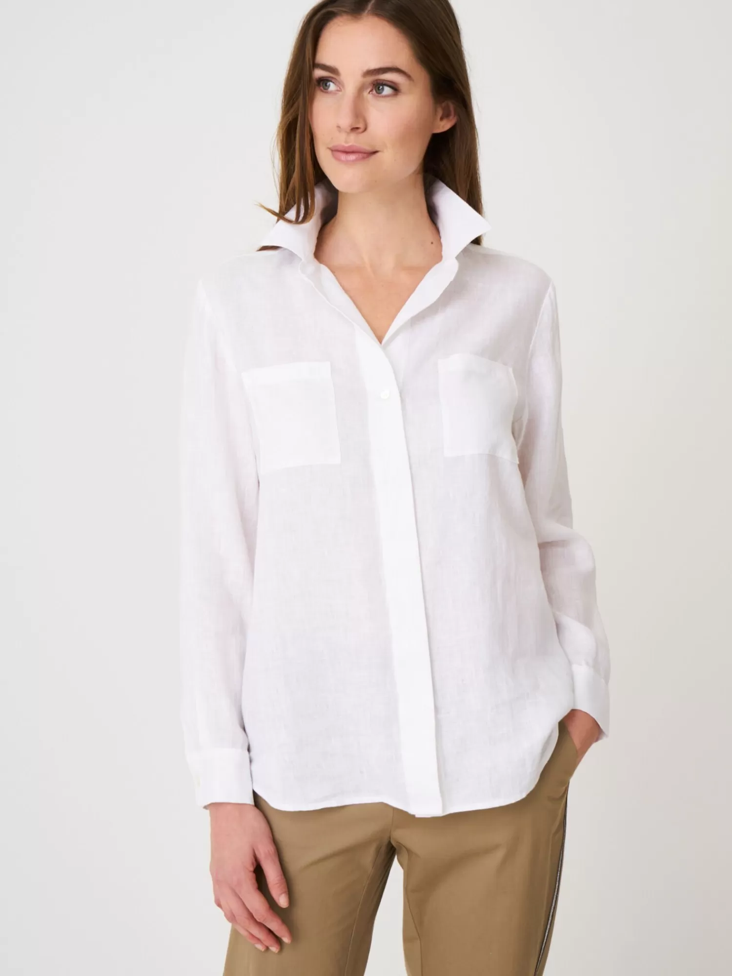 REPEAT cashmere Blouses*Basic linnen blouse met borstzakken White