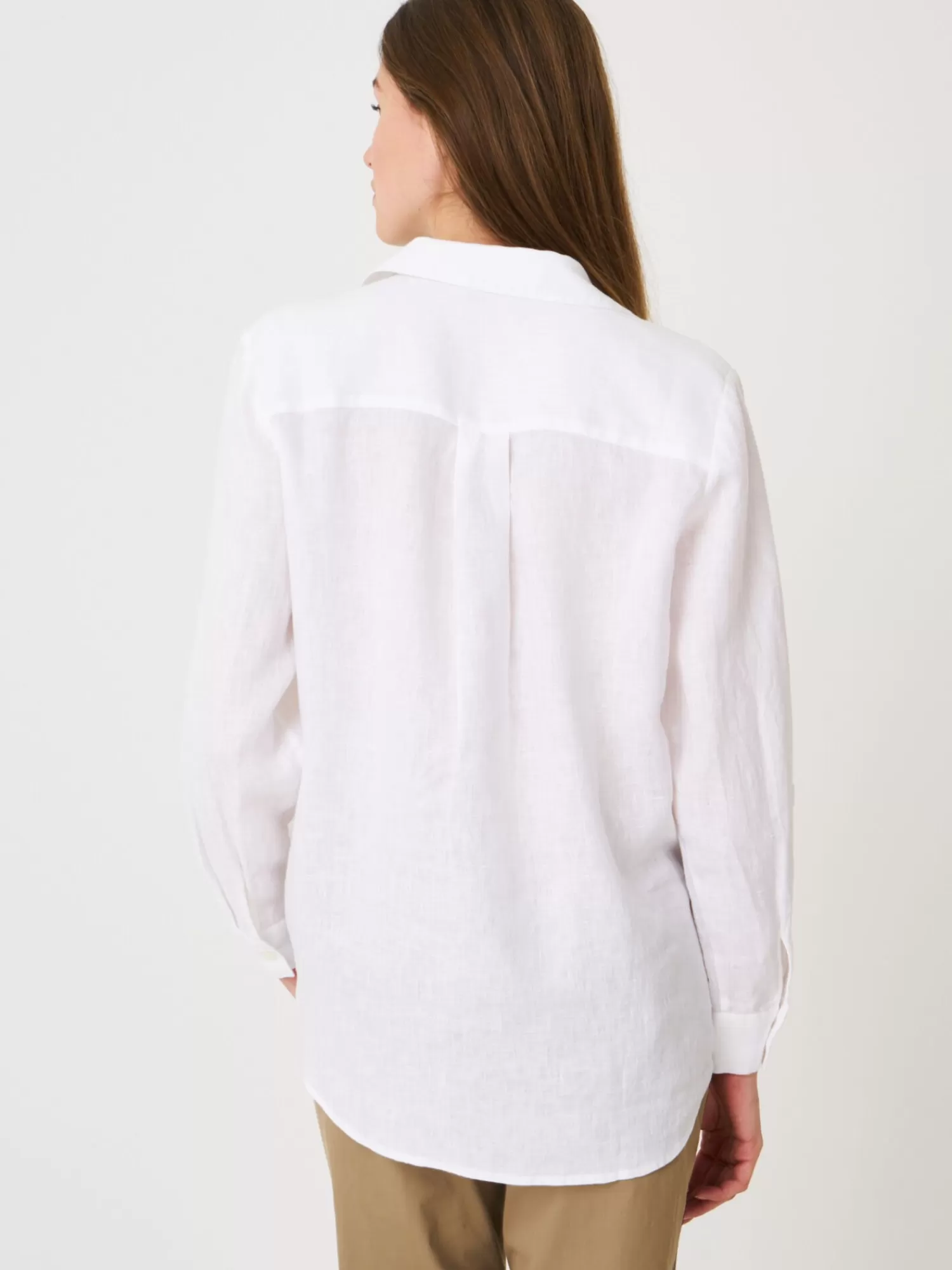 REPEAT cashmere Blouses*Basic linnen blouse met borstzakken White