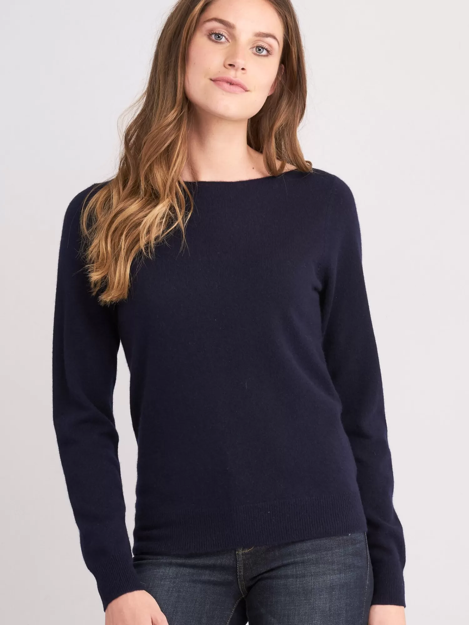 REPEAT cashmere Truien | Organic Cashmere*Basic organisch cashmere boothals trui Navy