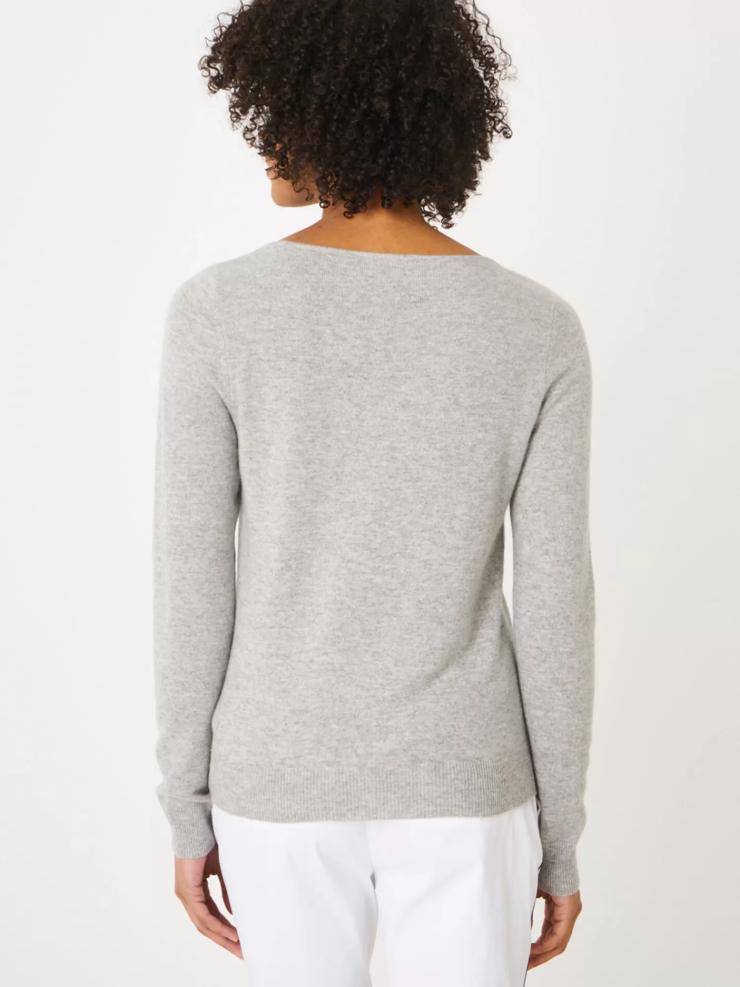 REPEAT cashmere Organic Cashmere | Truien*Basic organisch cashmere boothals trui SilverGrey