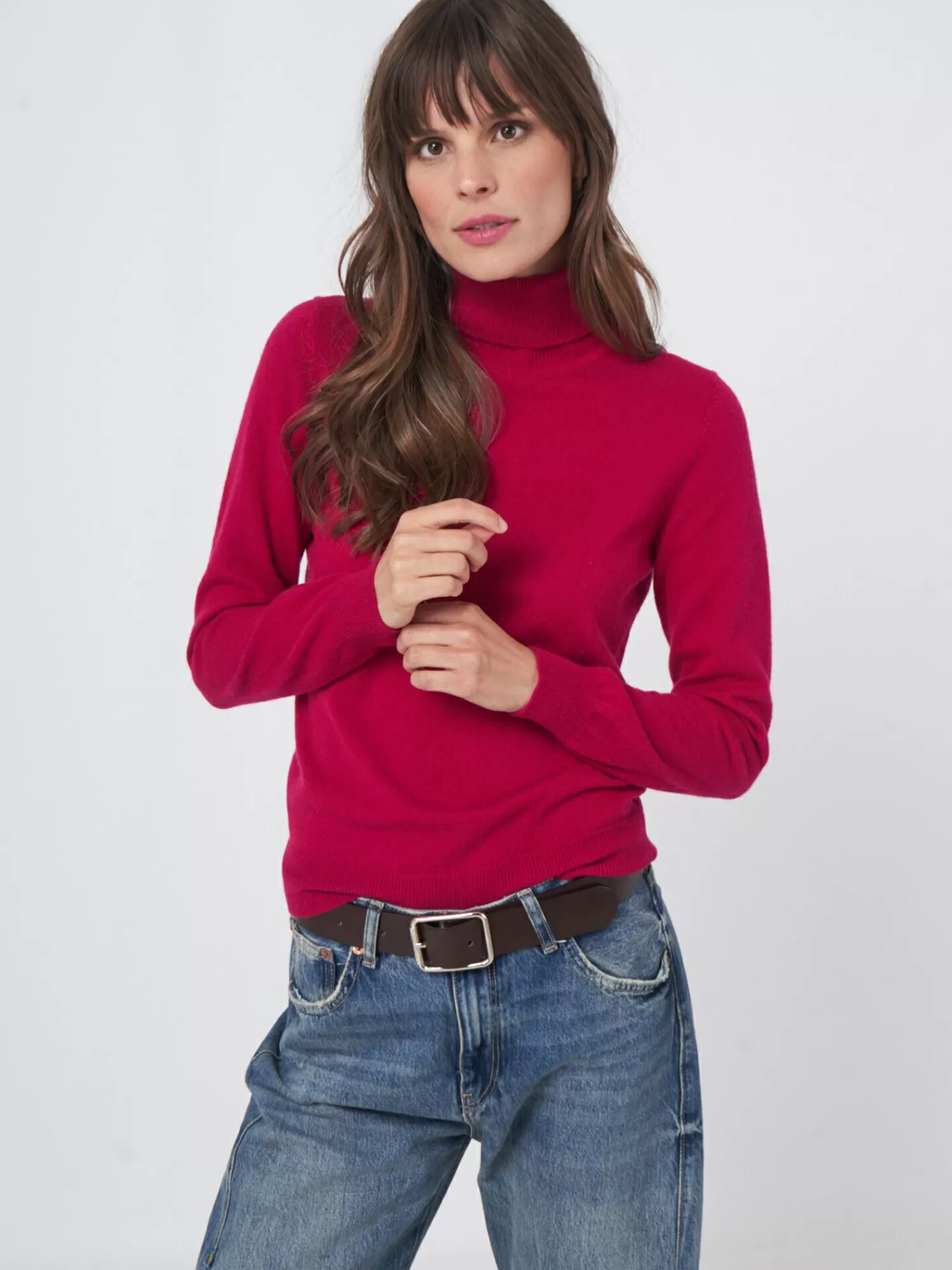 REPEAT cashmere Organic Cashmere | Truien*Basic organisch cashmere trui met rolkraag Ruby