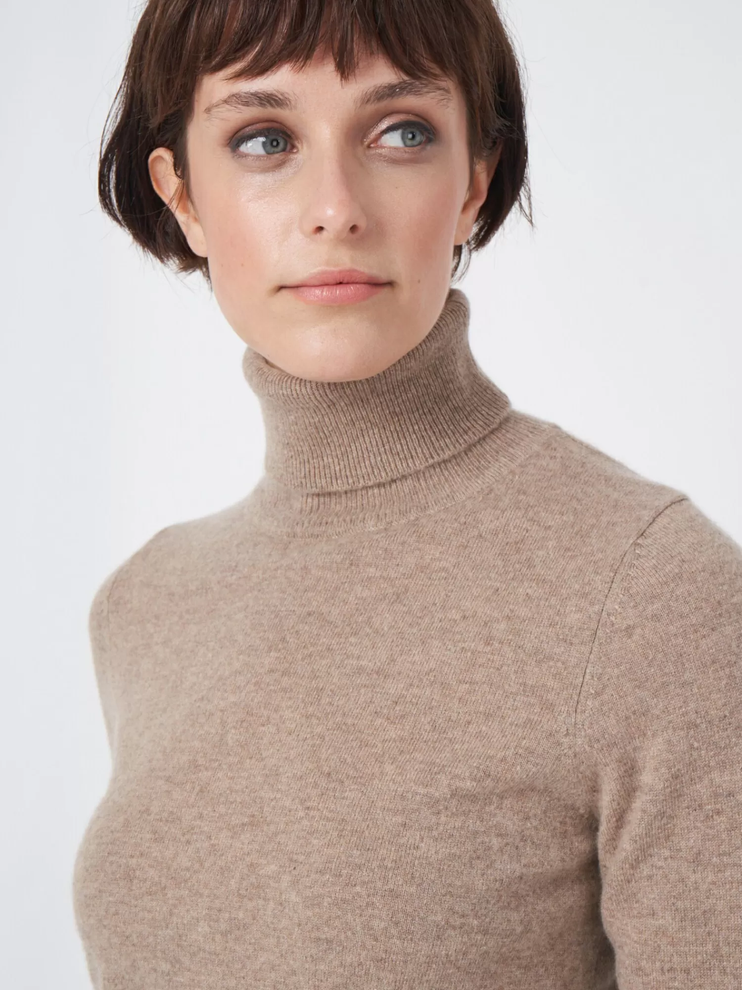 REPEAT cashmere Organic Cashmere | Truien*Basic organisch cashmere trui met rolkraag Taupe