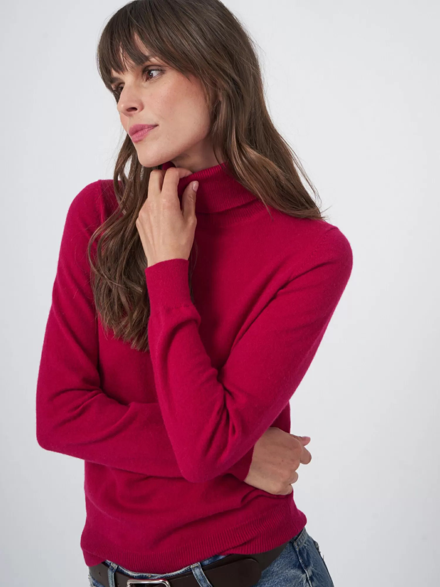 REPEAT cashmere Organic Cashmere | Truien*Basic organisch cashmere trui met rolkraag Ruby