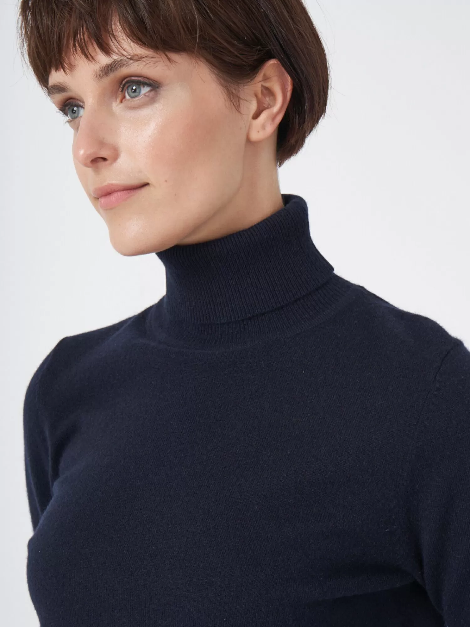 REPEAT cashmere Truien | Organic Cashmere*Basic organisch cashmere trui met rolkraag Navy