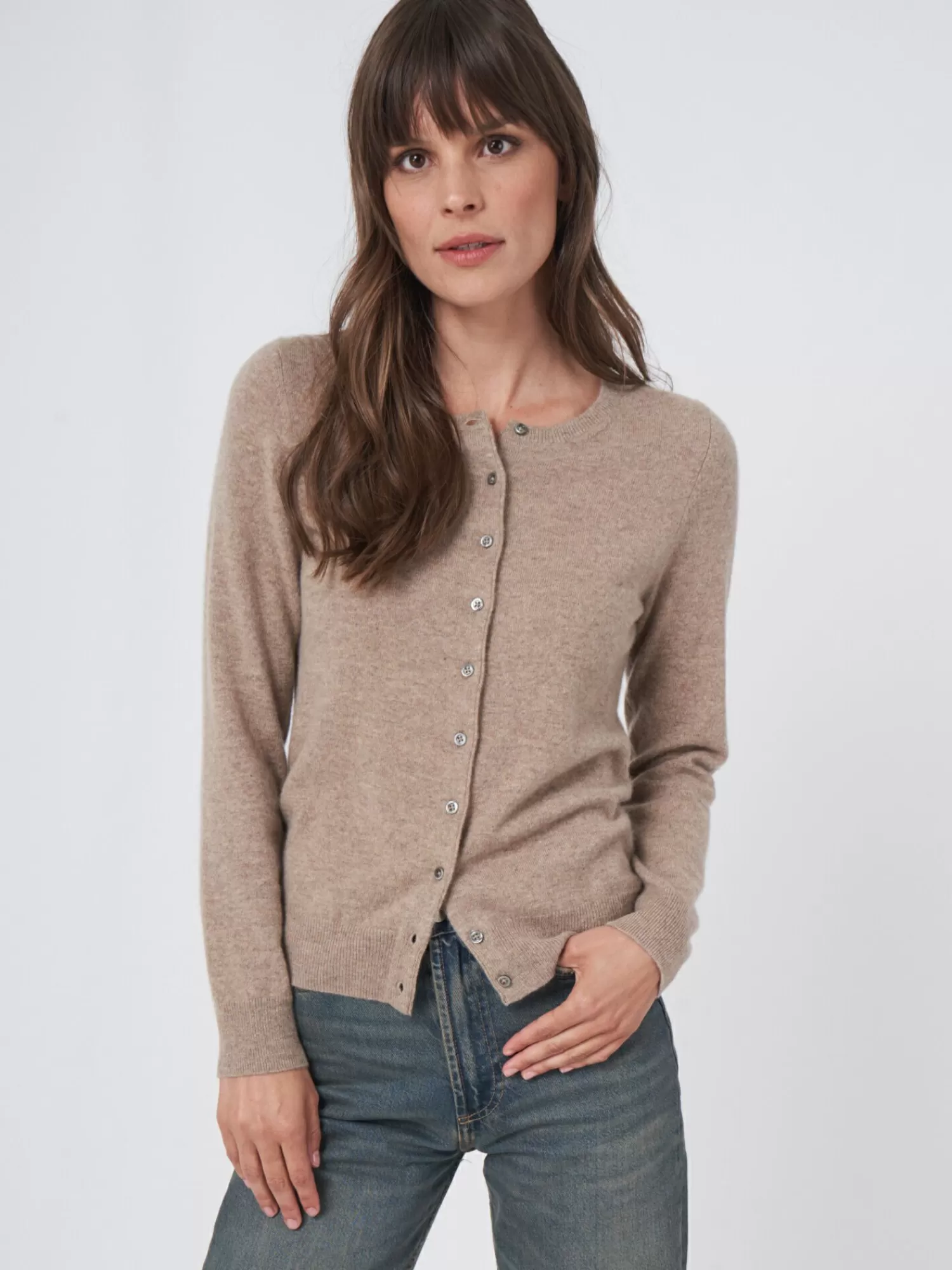 REPEAT cashmere Vesten | Organic Cashmere*Basic organisch cashmere vest met ronde hals Taupe