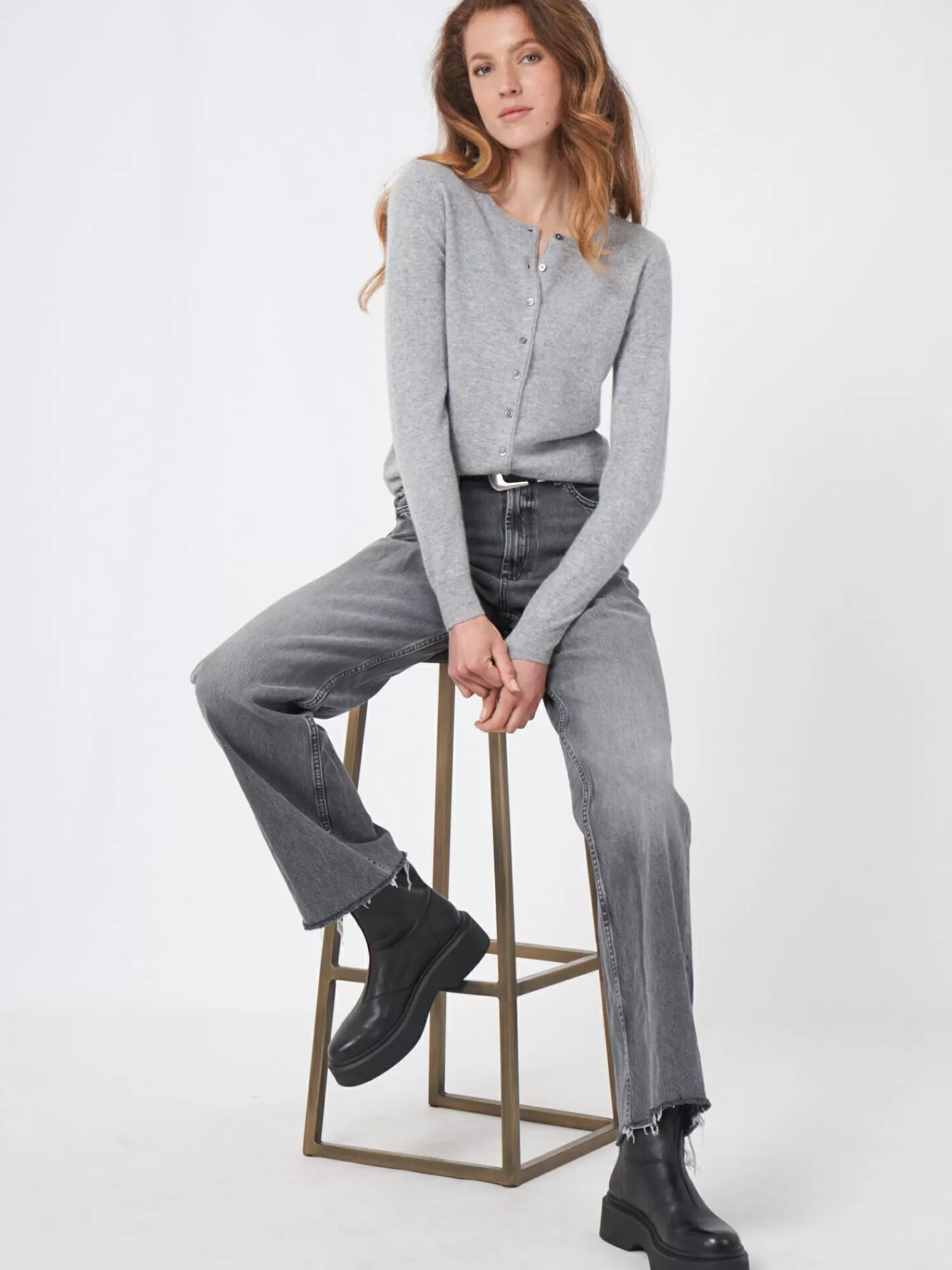 REPEAT cashmere Vesten | Organic Cashmere*Basic organisch cashmere vest met ronde hals LightGrey