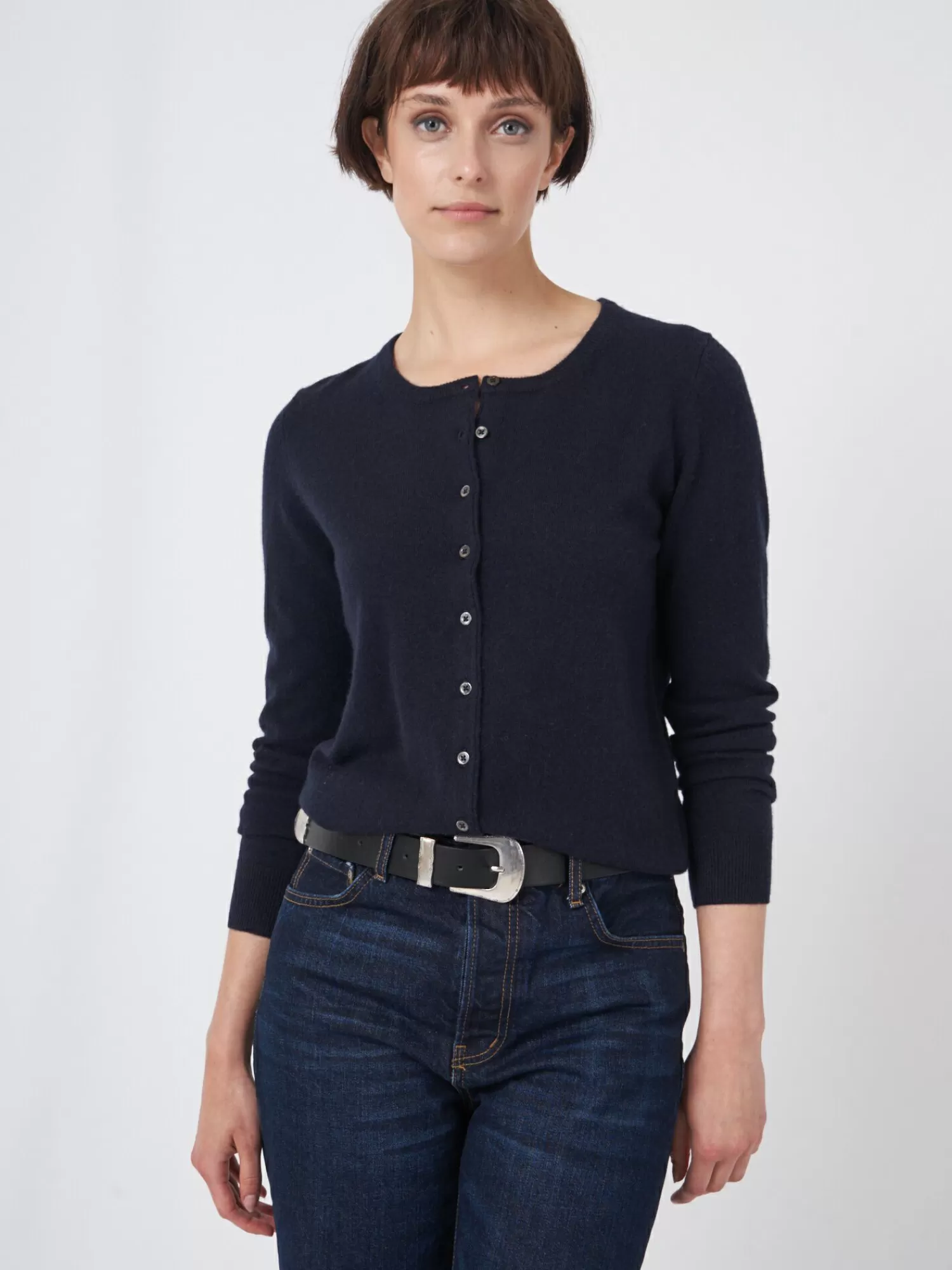 REPEAT cashmere Vesten | Organic Cashmere*Basic organisch cashmere vest met ronde hals Navy