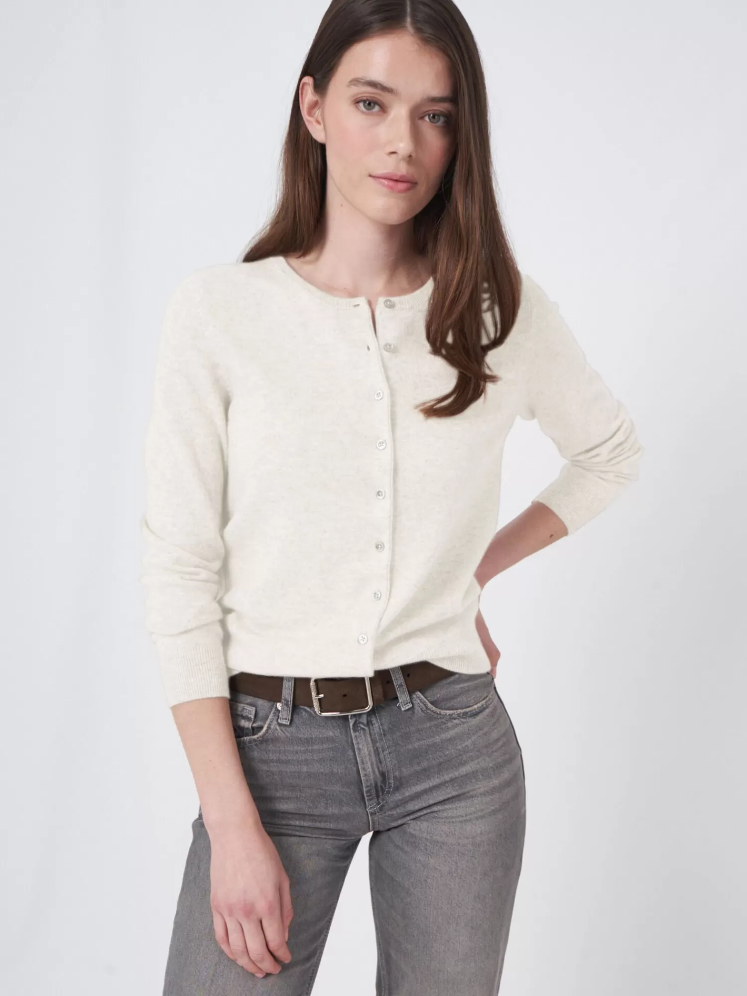 REPEAT cashmere Vesten | Vesten*Basic organisch cashmere vest met ronde hals Cream