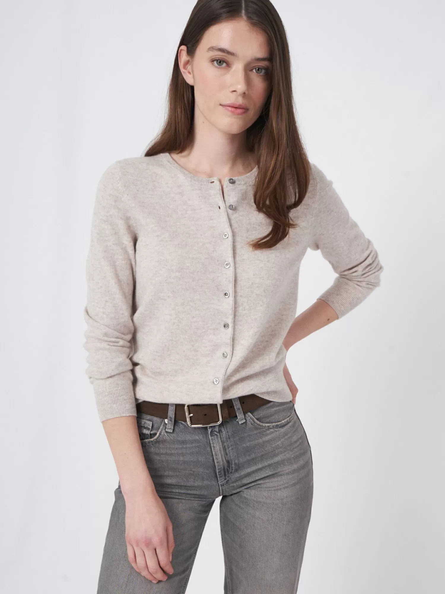 REPEAT cashmere Vesten | Organic Cashmere*Basic organisch cashmere vest met ronde hals Beige