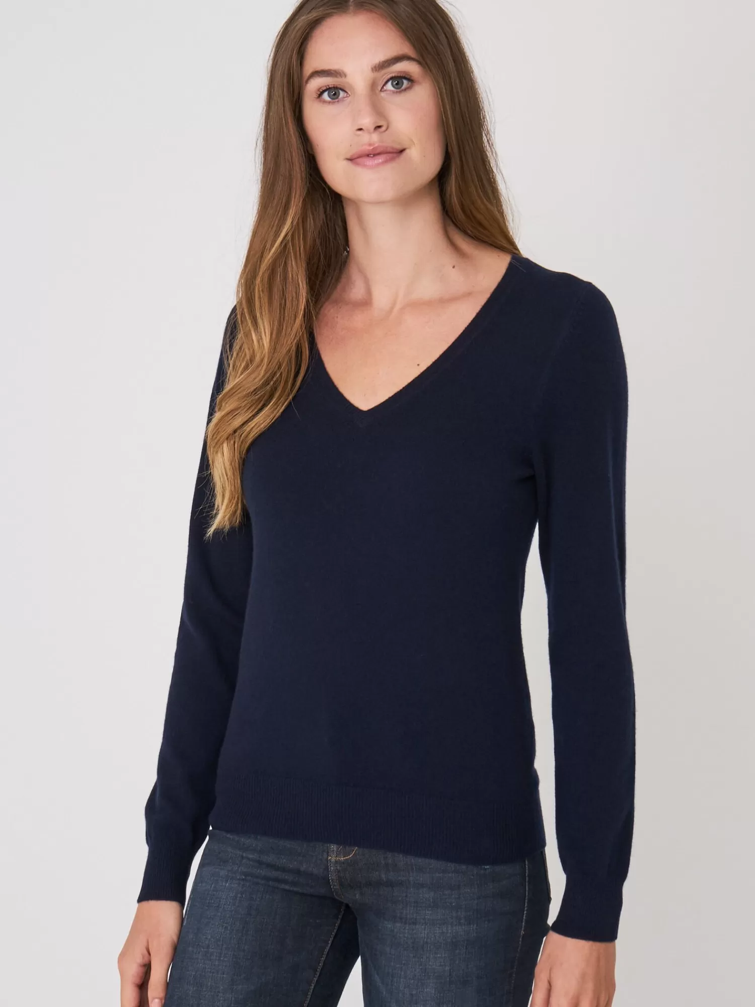 REPEAT cashmere Truien | Organic Cashmere*Basic organisch cashmere V-hals trui Navy