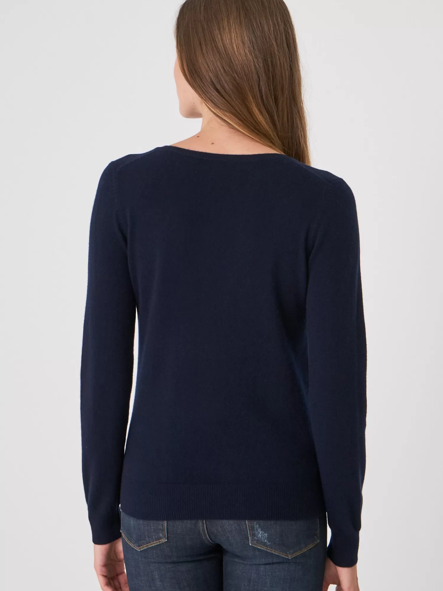 REPEAT cashmere Truien | Organic Cashmere*Basic organisch cashmere V-hals trui Navy