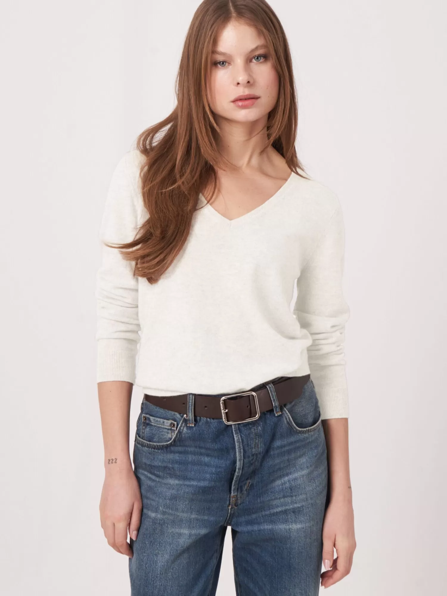 REPEAT cashmere Truien | Truien*Basic organisch cashmere V-hals trui Cream