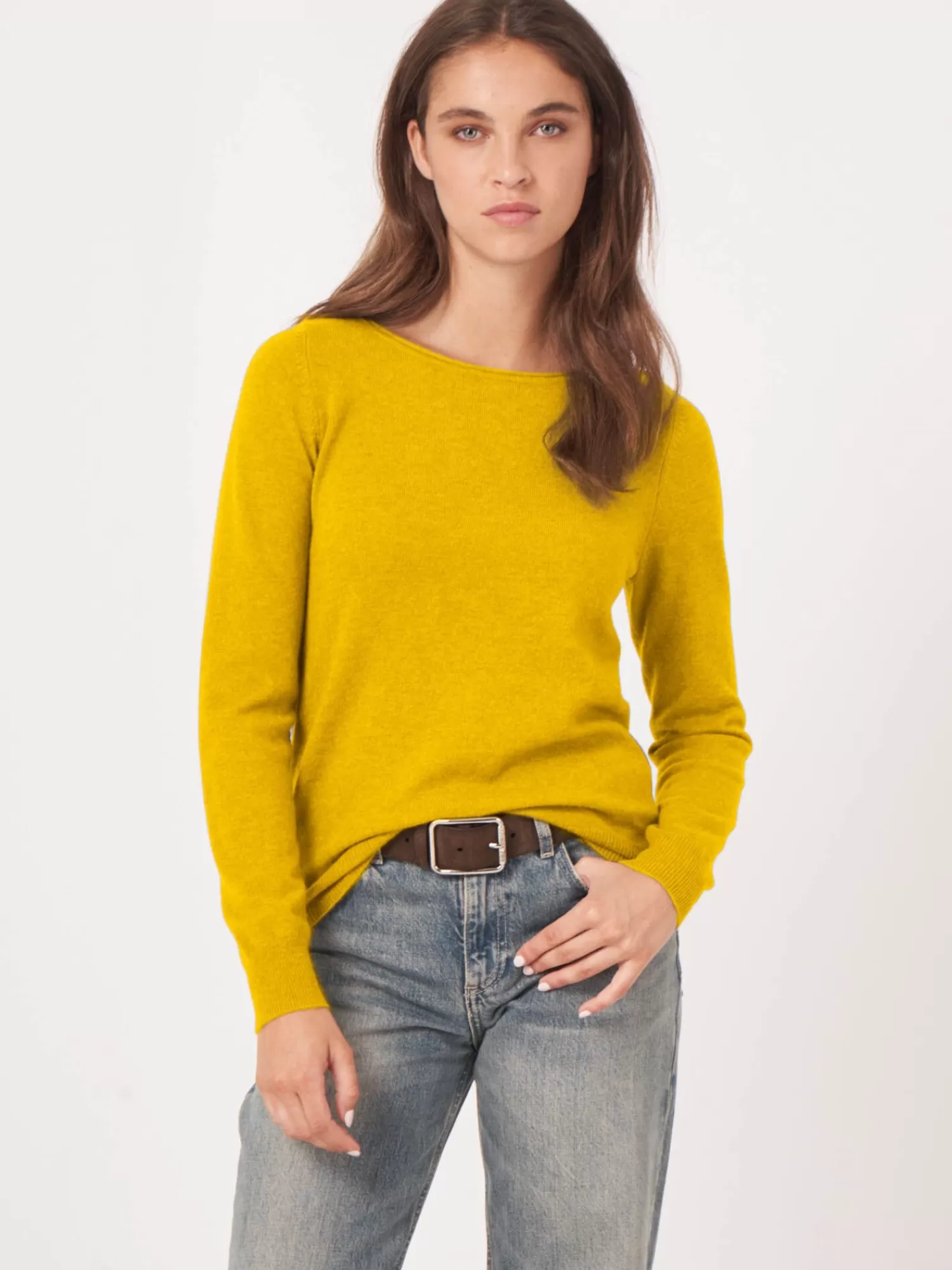 REPEAT cashmere Truien | Organic Cashmere*Basic trui met boothals van cashmere wolmix Lime