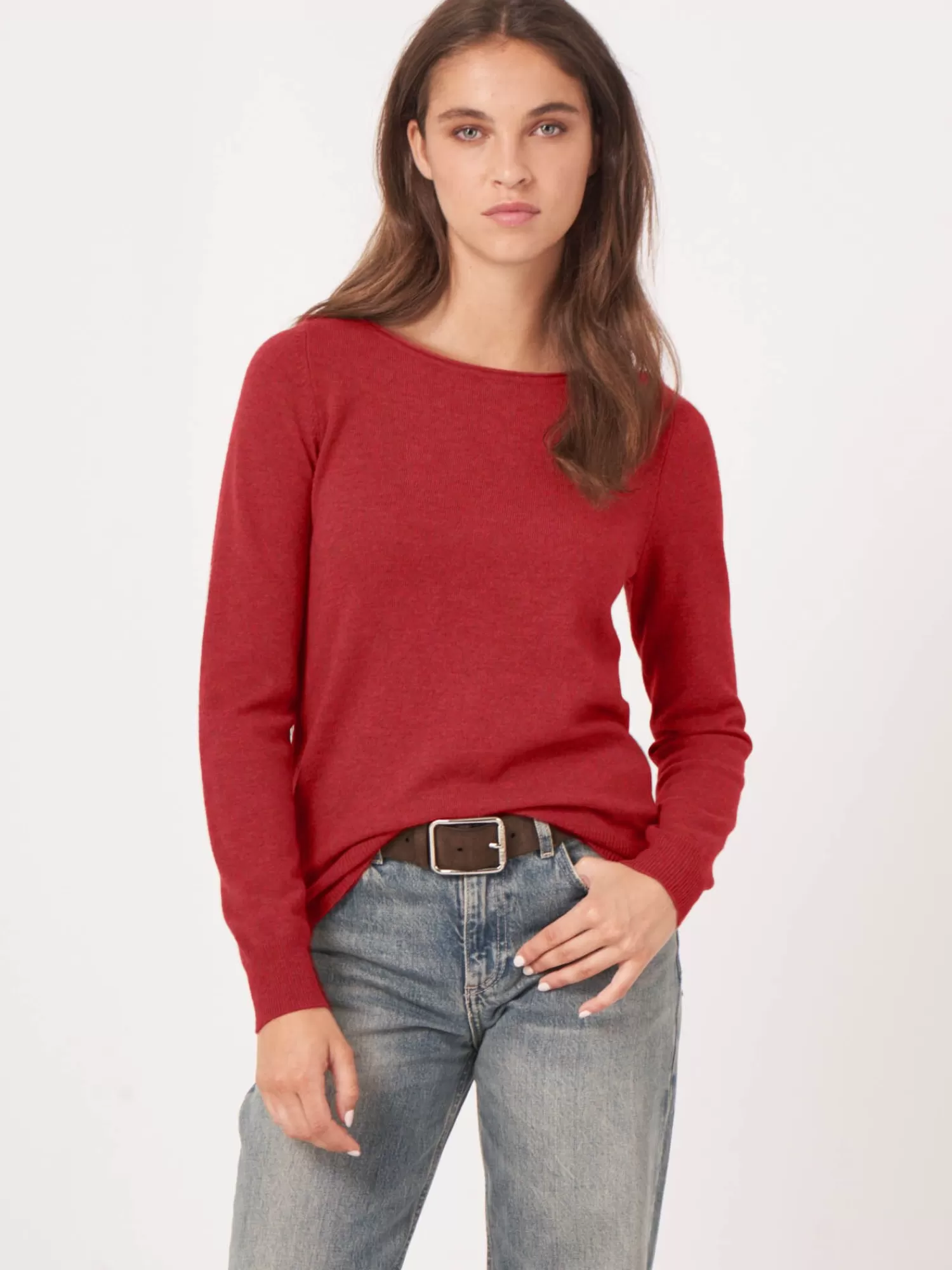 REPEAT cashmere Truien | Organic Cashmere*Basic trui met boothals van cashmere wolmix Spice