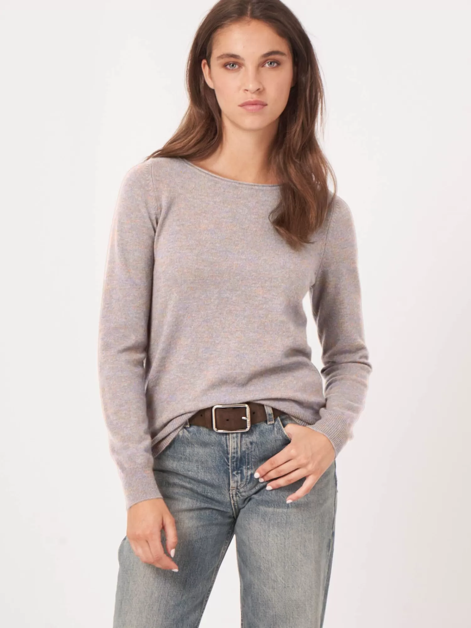 REPEAT cashmere Truien | Organic Cashmere*Basic trui met boothals van cashmere wolmix Marble