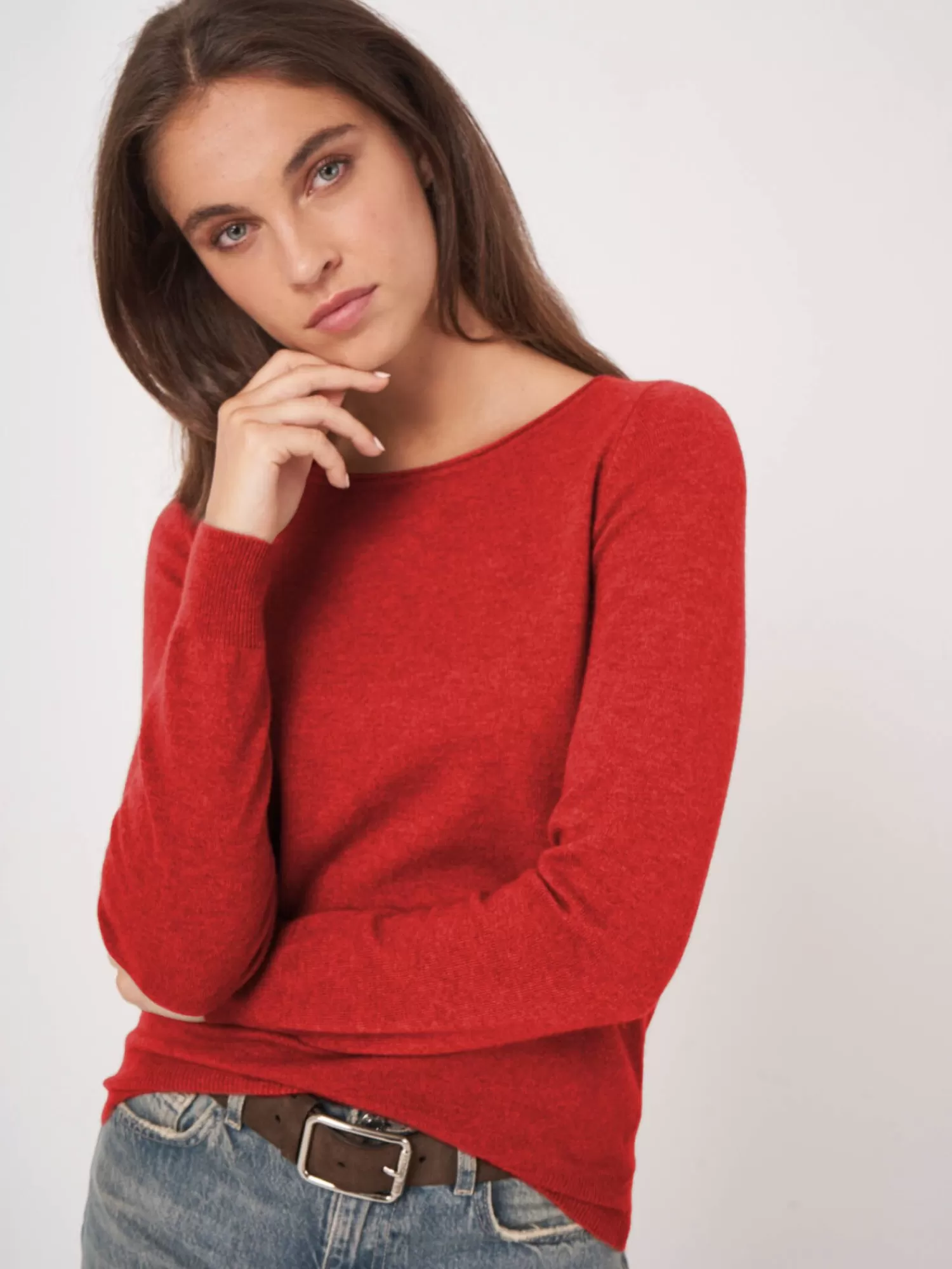 REPEAT cashmere Truien | Organic Cashmere*Basic trui met boothals van cashmere wolmix Spice