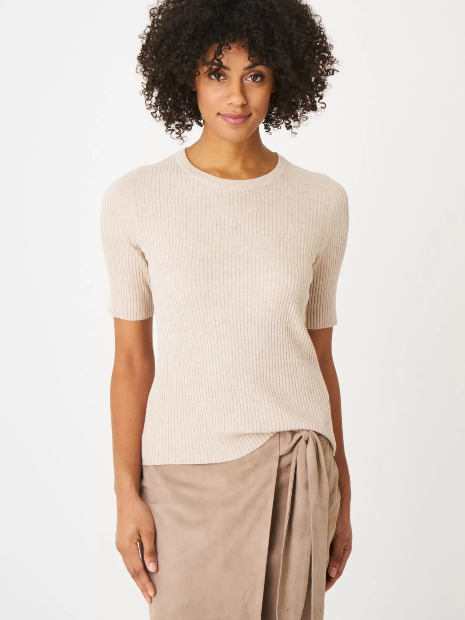 REPEAT cashmere Truien | Truien*Basic trui met korte mouwen Beige