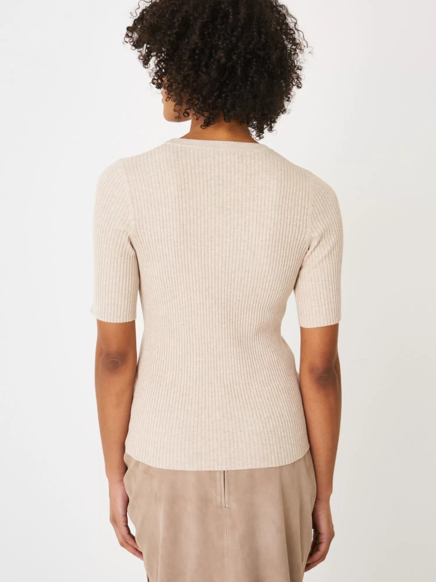 REPEAT cashmere Truien | Truien*Basic trui met korte mouwen Beige