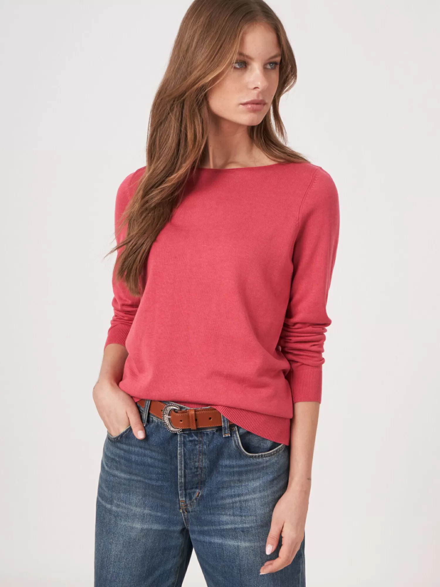 REPEAT cashmere Truien*Basic trui met lange mouwen in katoenmix Strawberry