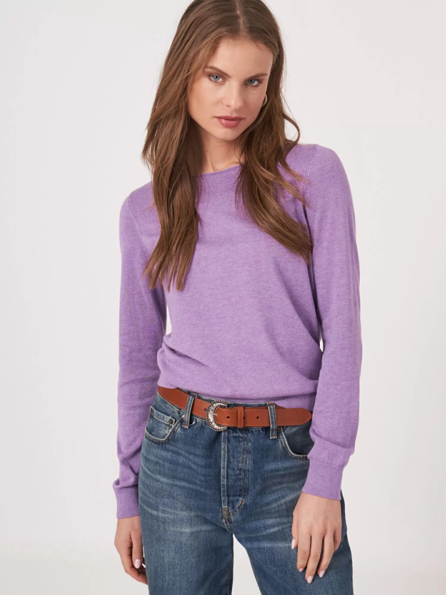 REPEAT cashmere Truien*Basic trui met lange mouwen in katoenmix Violet