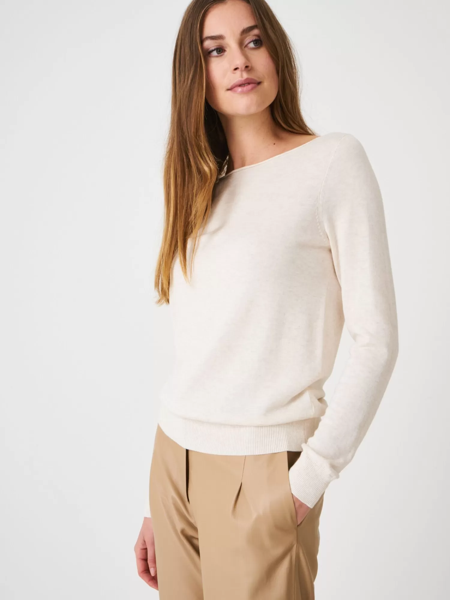 REPEAT cashmere Truien*Basic trui met lange mouwen in katoenmix Ivory