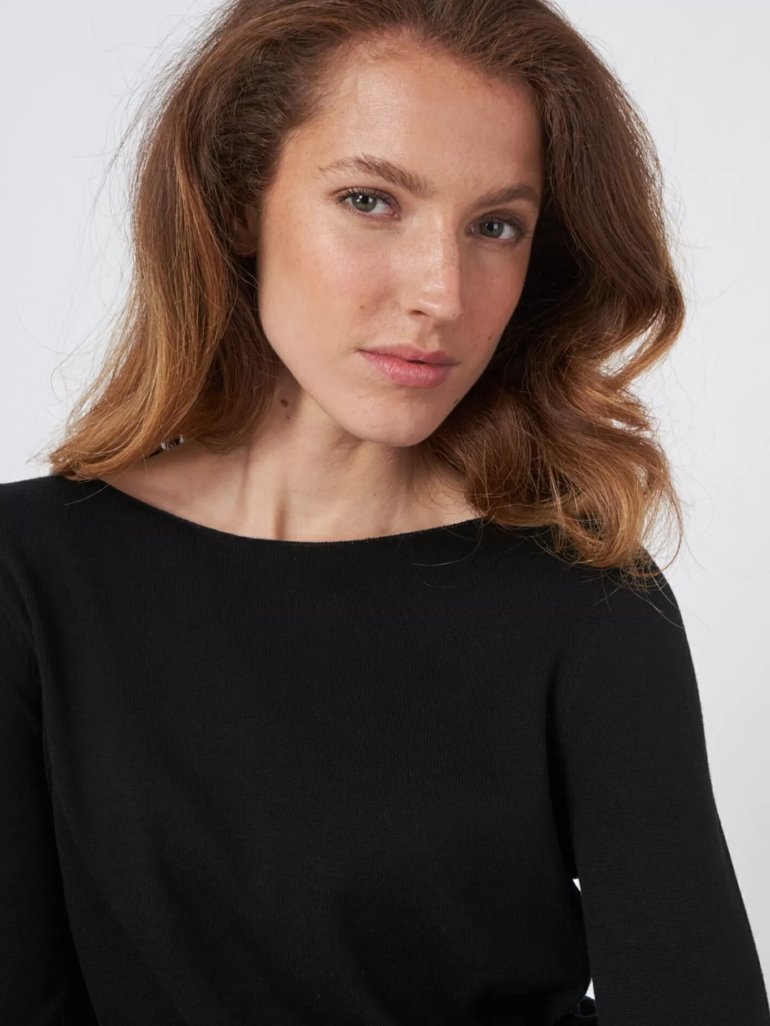 REPEAT cashmere Organic Cashmere | Truien*Basic trui met lange mouwen in katoenmix Black