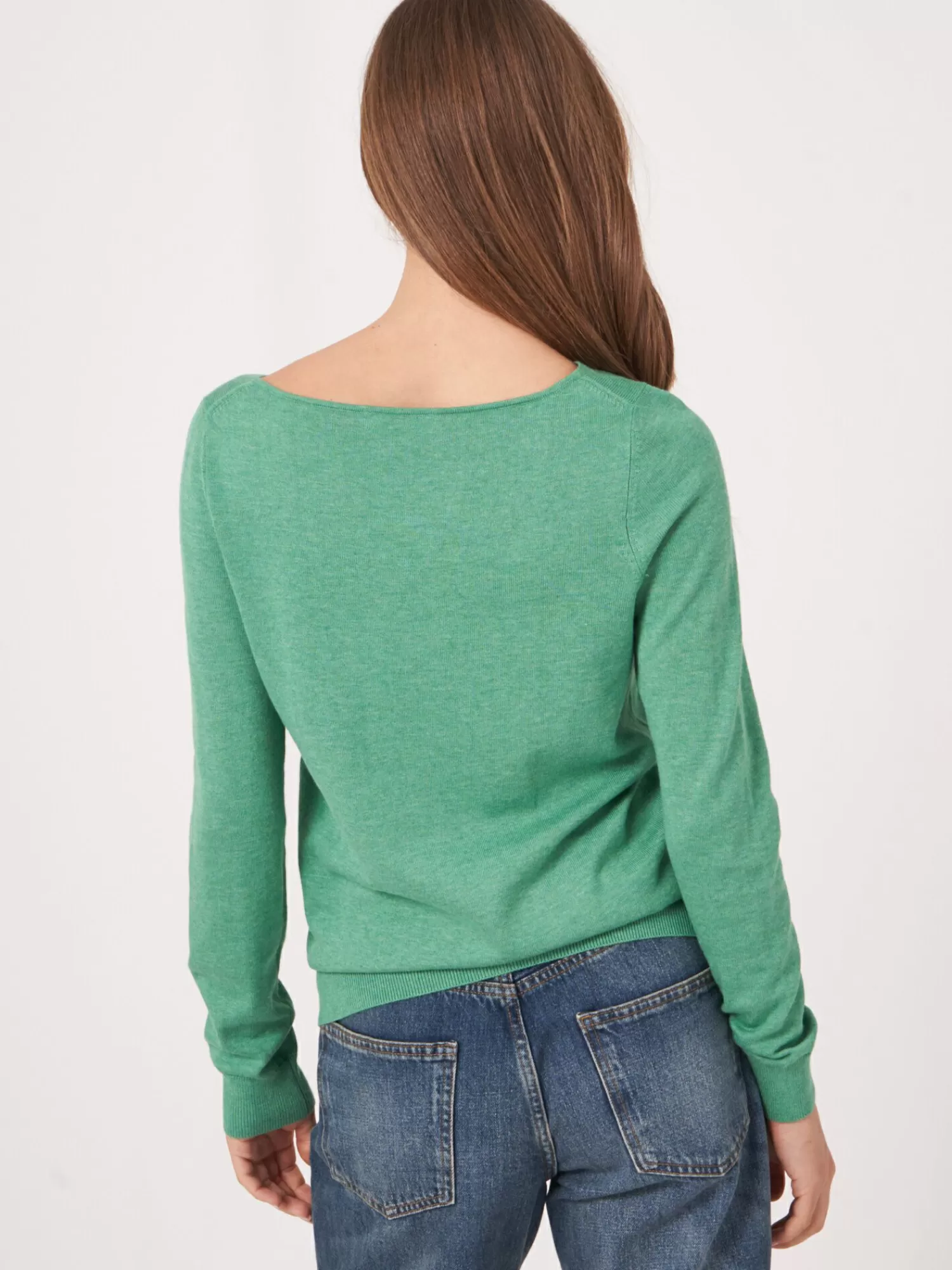 REPEAT cashmere Truien*Basic trui met lange mouwen in katoenmix Green