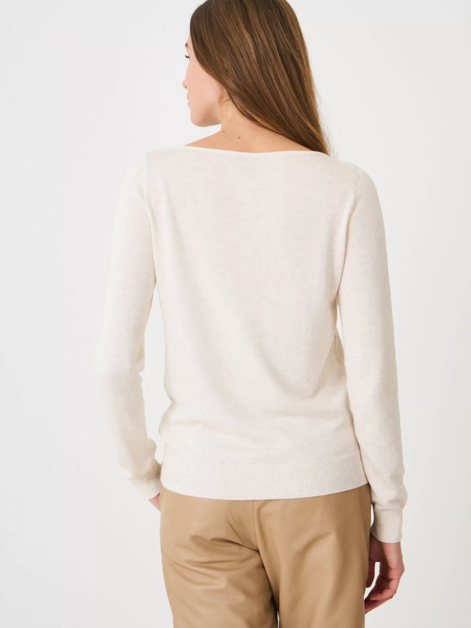 REPEAT cashmere Truien*Basic trui met lange mouwen in katoenmix Ivory