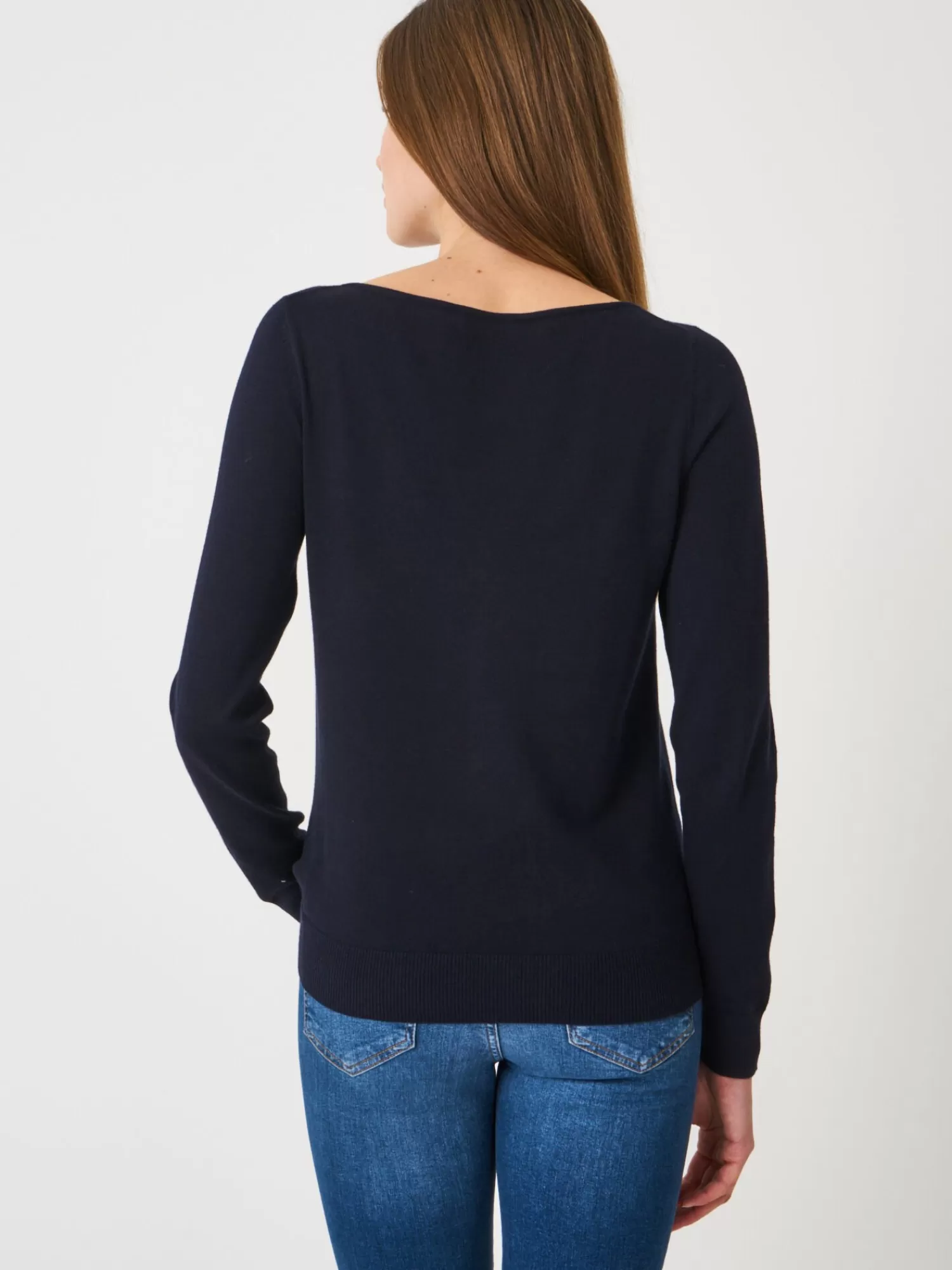 REPEAT cashmere Truien | Truien*Basic trui met lange mouwen in katoenmix Navy