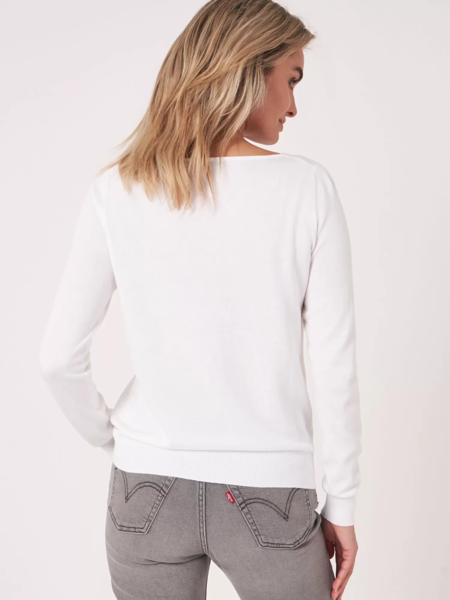 REPEAT cashmere Truien*Basic trui met lange mouwen in katoenmix White