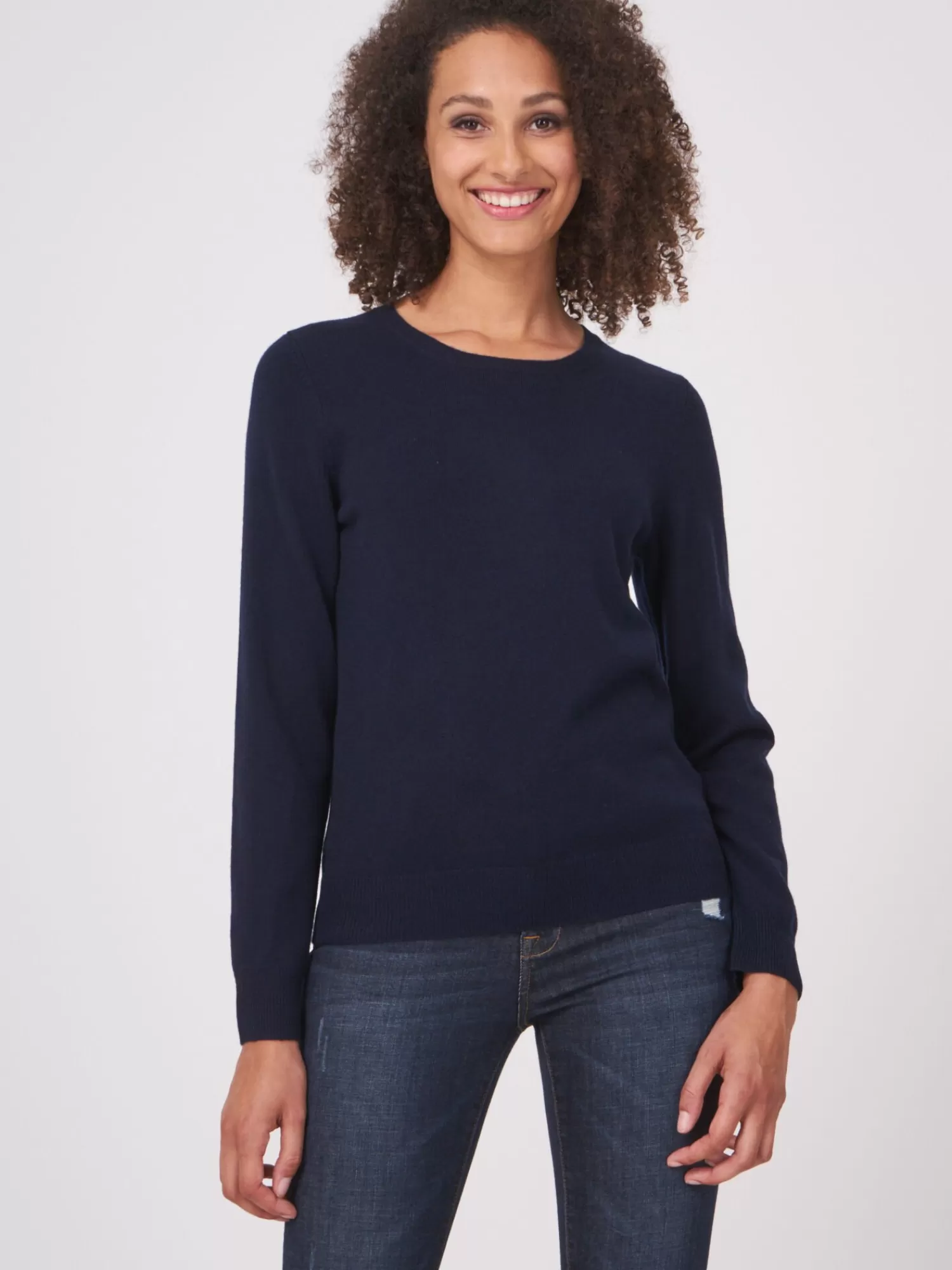 REPEAT cashmere Truien | Organic Cashmere*Basic trui met ronde halslijn Navy