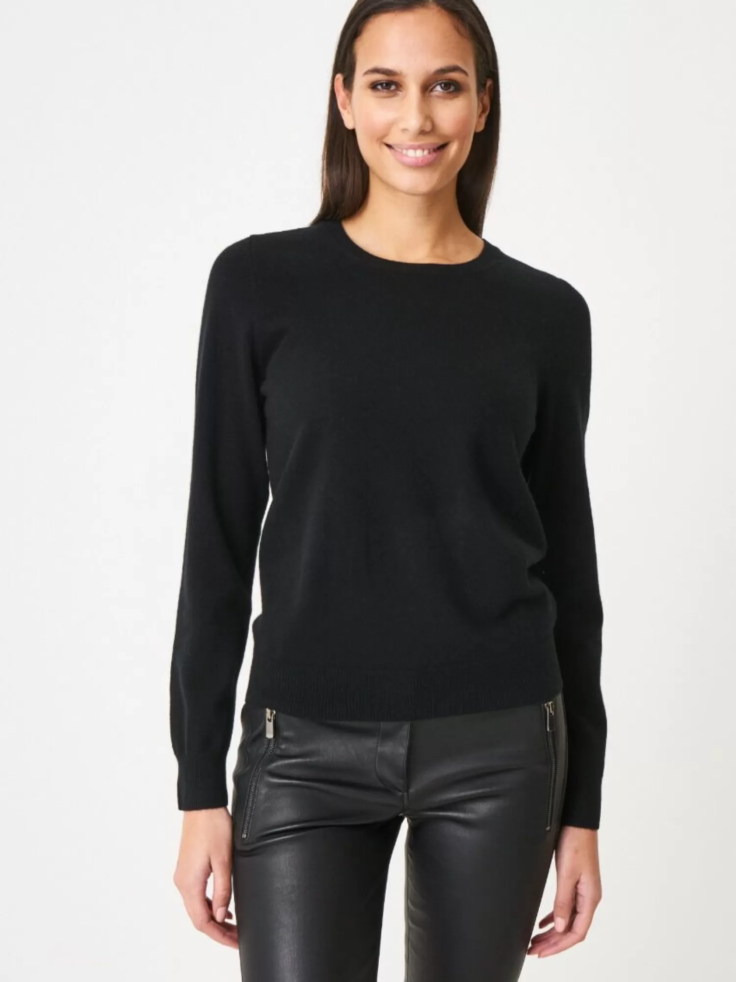 REPEAT cashmere Truien | Organic Cashmere*Basic trui met ronde halslijn Black