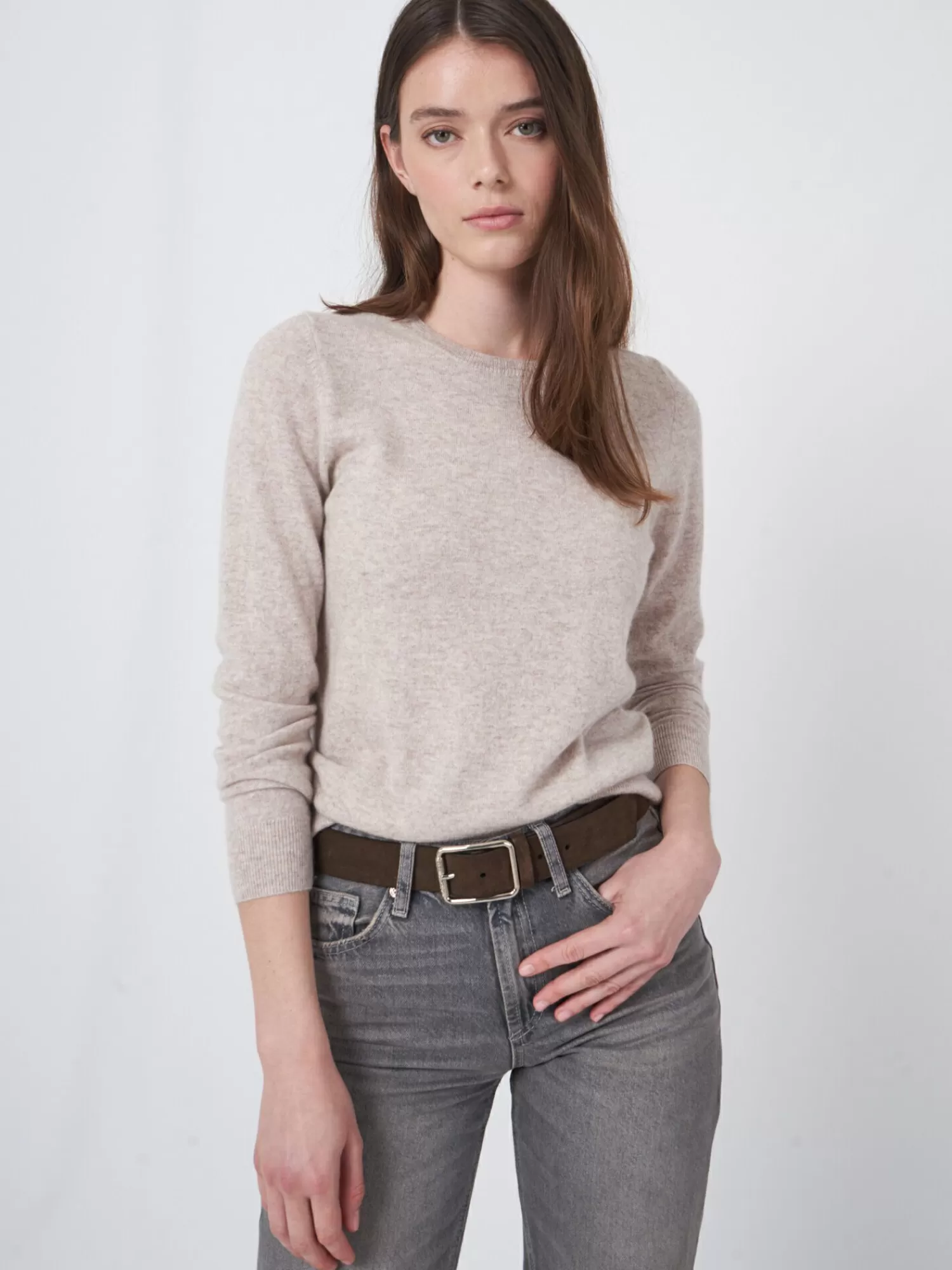 REPEAT cashmere Truien | Organic Cashmere*Basic trui met ronde halslijn Beige