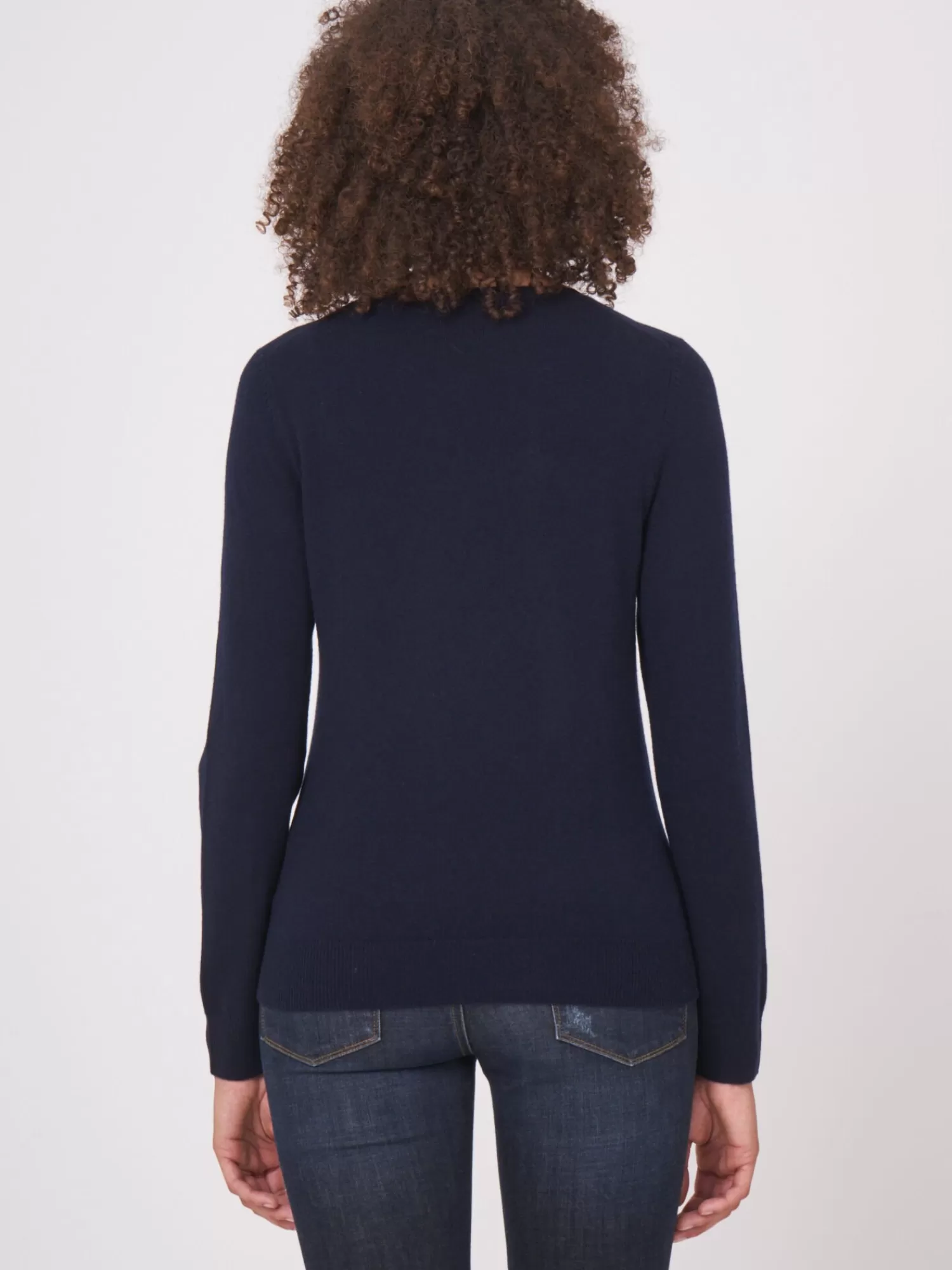 REPEAT cashmere Truien | Organic Cashmere*Basic trui met ronde halslijn Navy