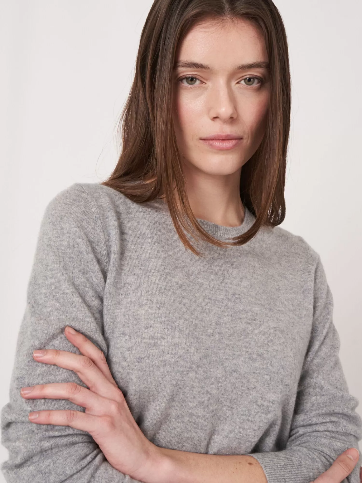 REPEAT cashmere Truien | Organic Cashmere*Basic trui met ronde halslijn LightGrey